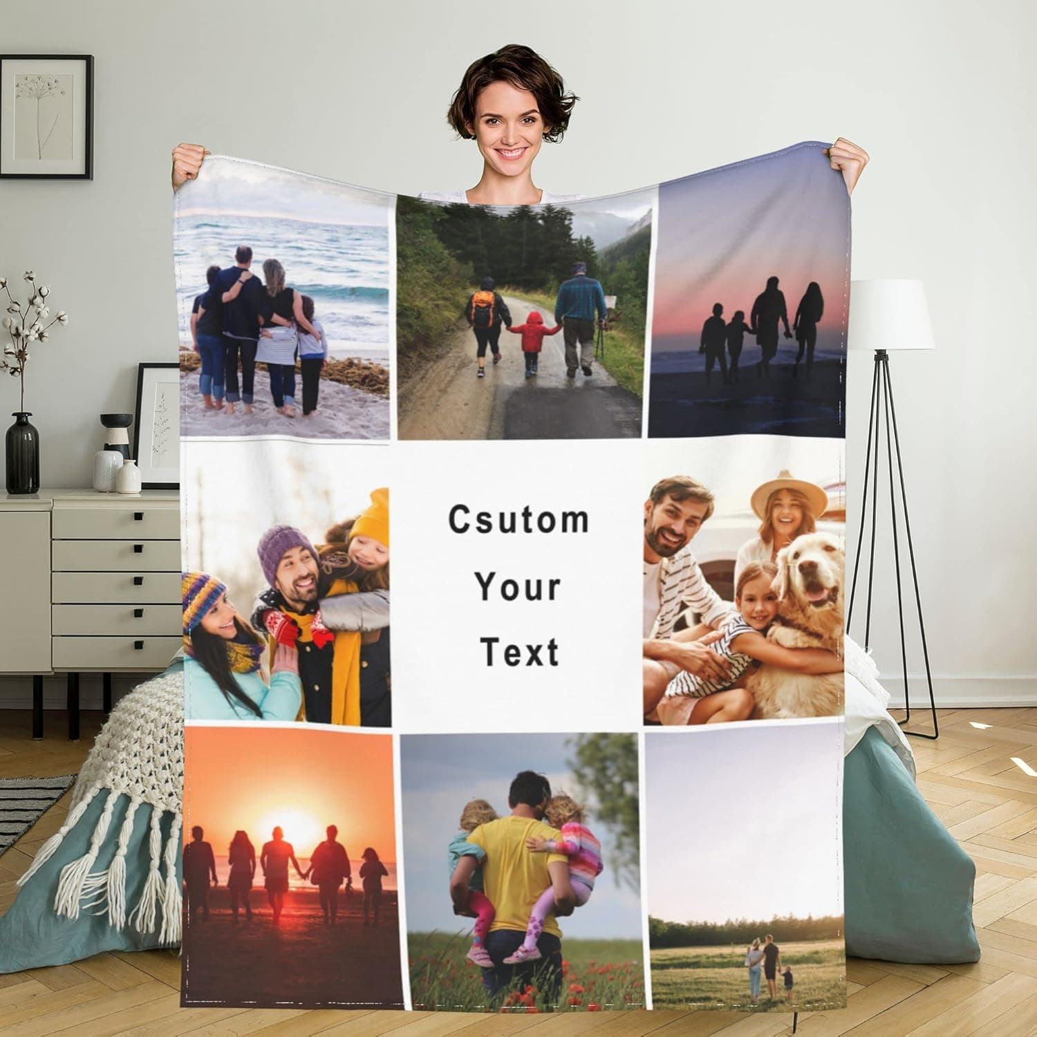 Giabmiag Custom Blanket, Personalized Blankets with Photos Text, Collage Personalized Customized Throw Blanket for Father, Mom, Kids, Dogs, Birthday Souvenir Wedding Valentines Day(50"x40")