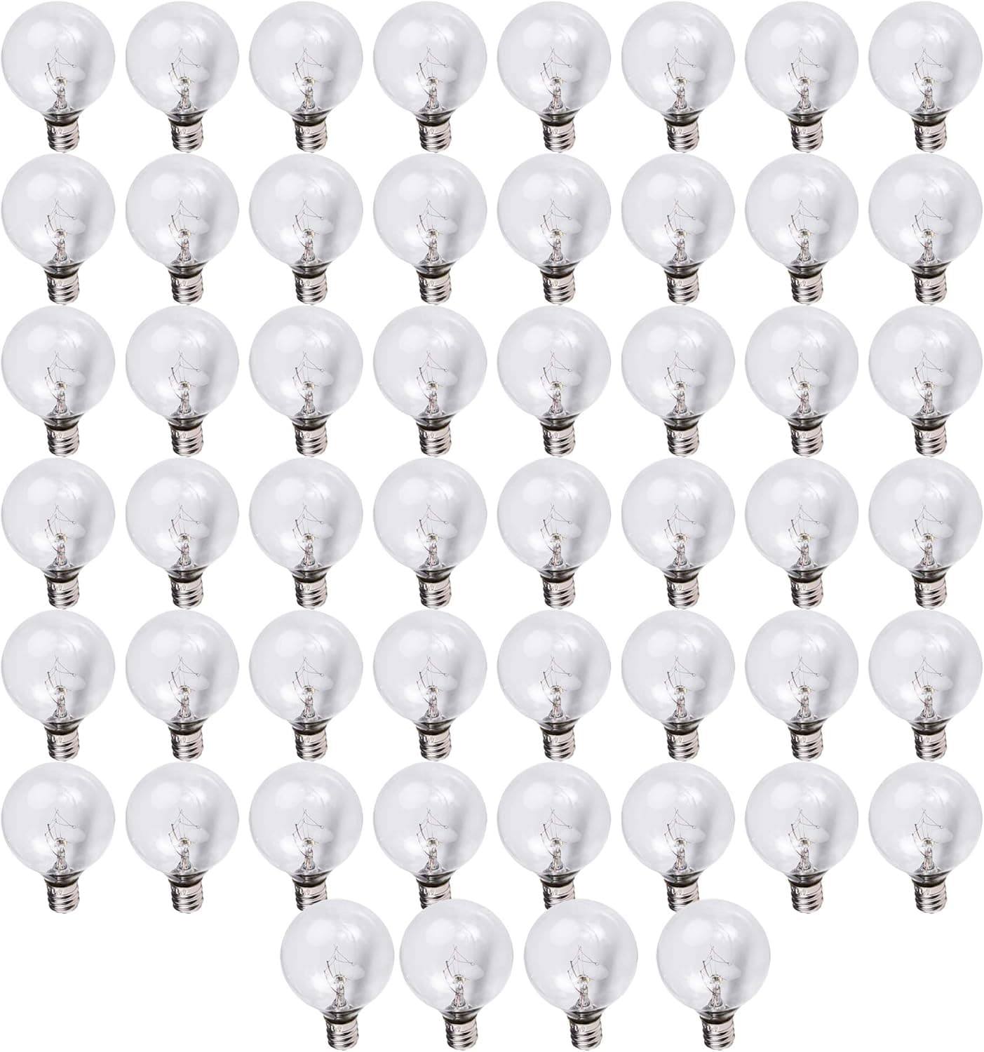 PAVO 50 Packs Premium E12 G40 5W 120V 25lm 2500K Clear Dimmable Globe Light Bulbs for String Lights - Exact Fit for Candelabra E12 Screw Base - Multi Purpose Indoor/Outdoor Bulbs