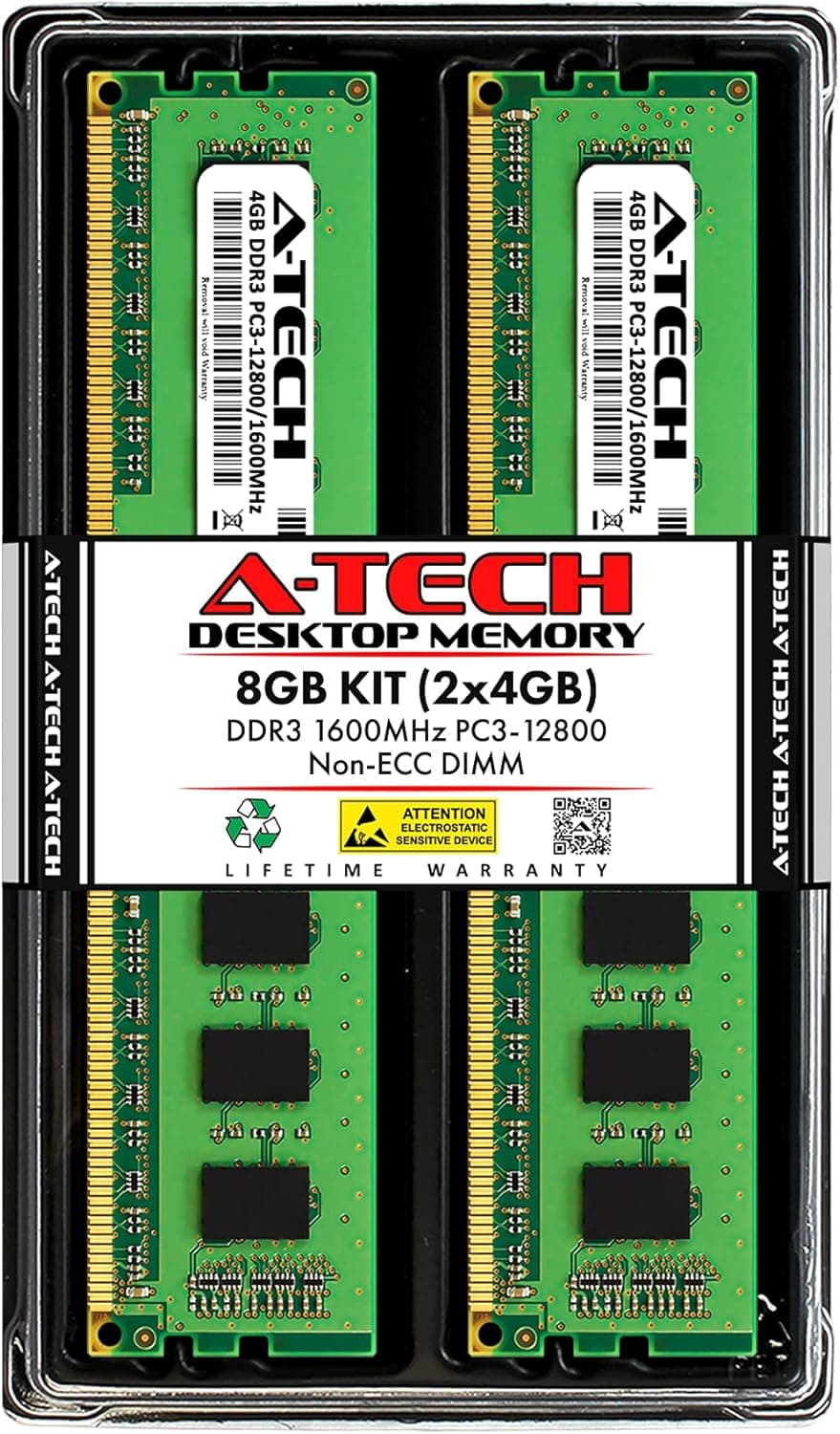 A-Tech 8GB (2x4GB) DDR3 1600MHz PC3-12800 CL11 DIMM 240-Pin Non-ECC UDIMM Desktop RAM Memory Modules