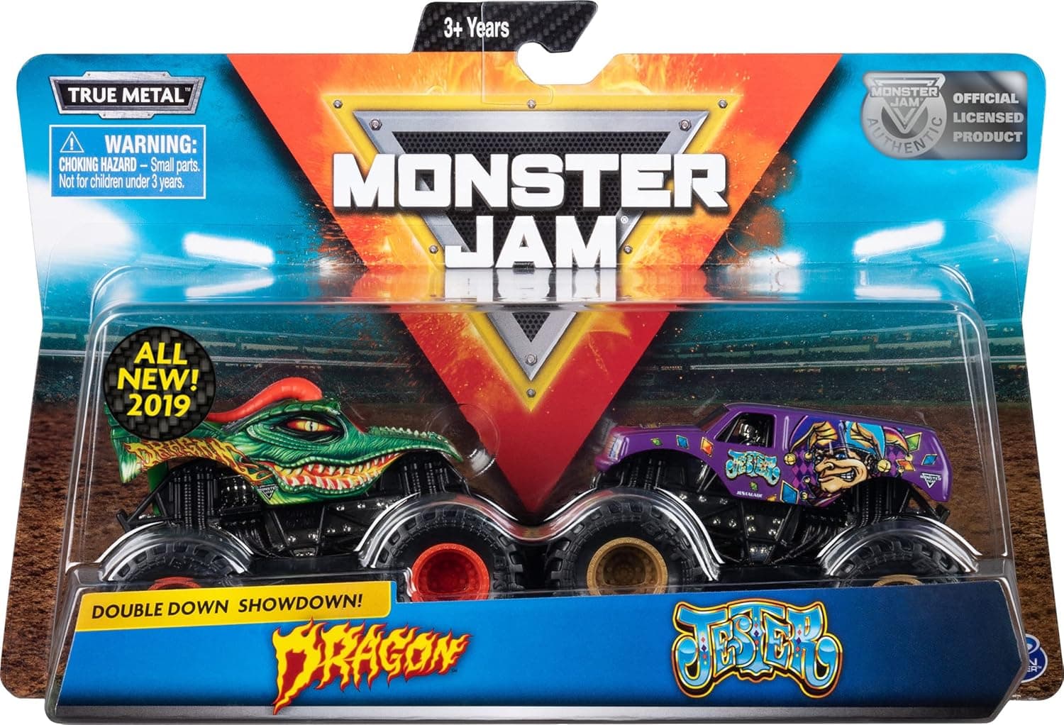 Monster Jam, Official Dragon vs. Jester Die-Cast Monster Trucks, 1:64 Scale, 2 Pack