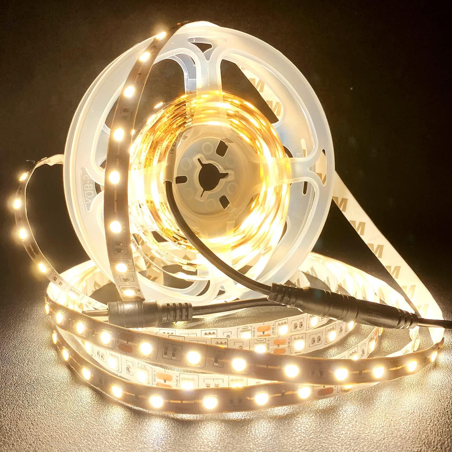 LED Strip Light Warm White 3000-3500K, 12V 16.4ft/5M 300 LEDs SMD5050 60W, IP20 Cuttable Super Bright Flexible Rope Light Tape for Home Kitchen Bathroom Cabinet Shelter Display Tube, Indoor Only