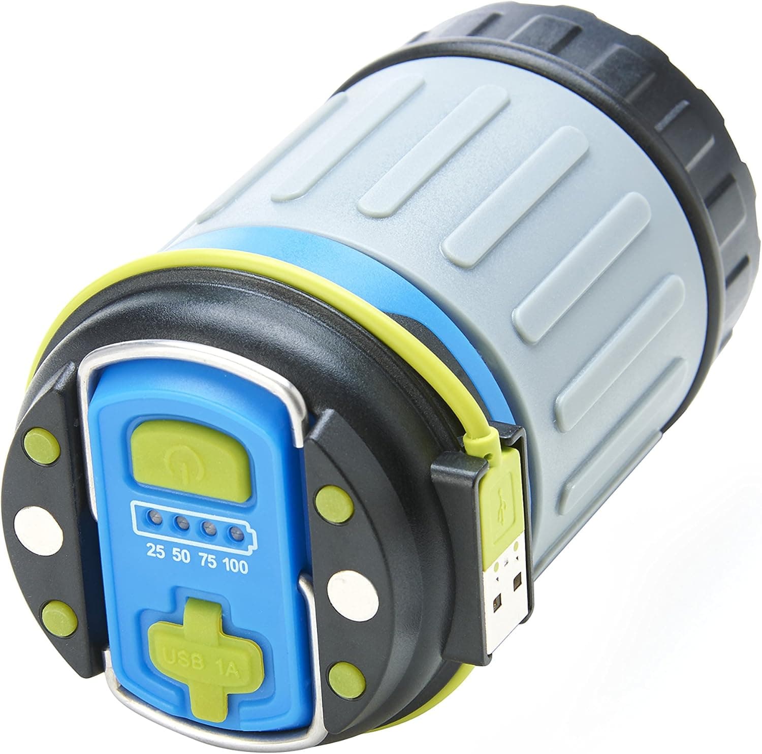 Dorcy USB Rechargeable Multi-Function Flashlight and Power Bank with Battery Power Indicator, Magnets, and Fold-Away Hang Hooks, Compact Collapsible Camping lantern
