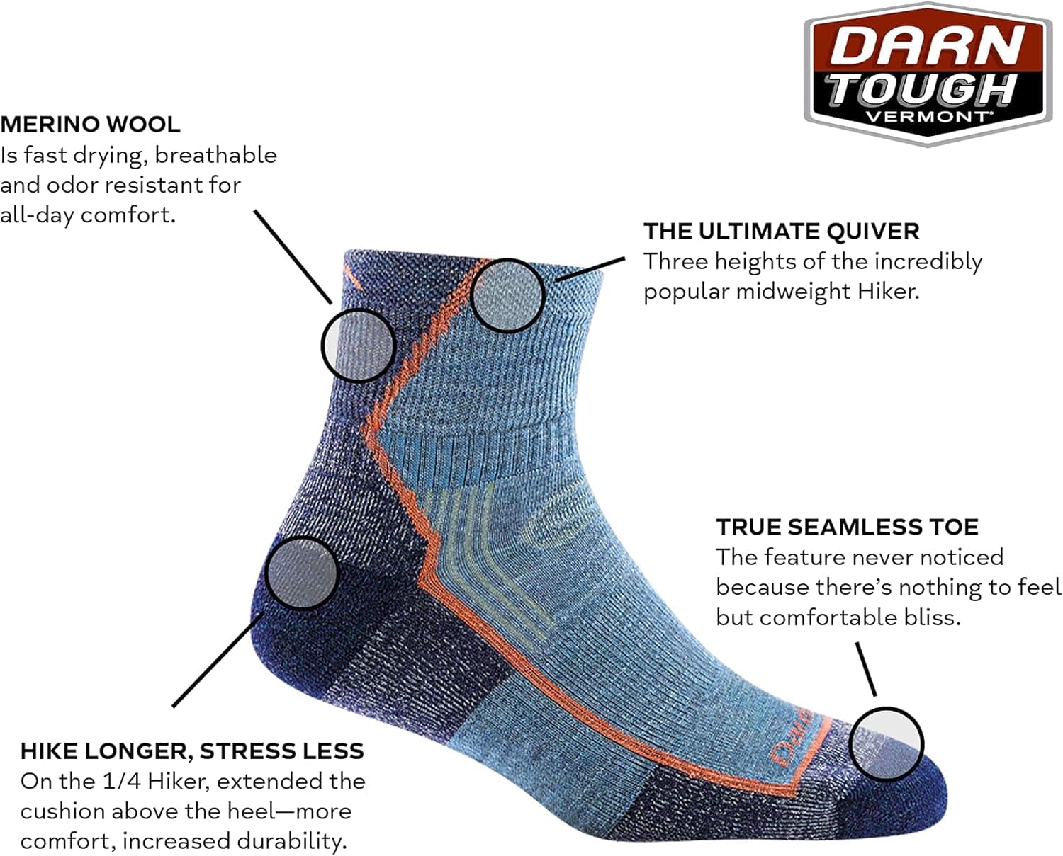 Darn Tough womens Hiker 1/4 Socks Cushion