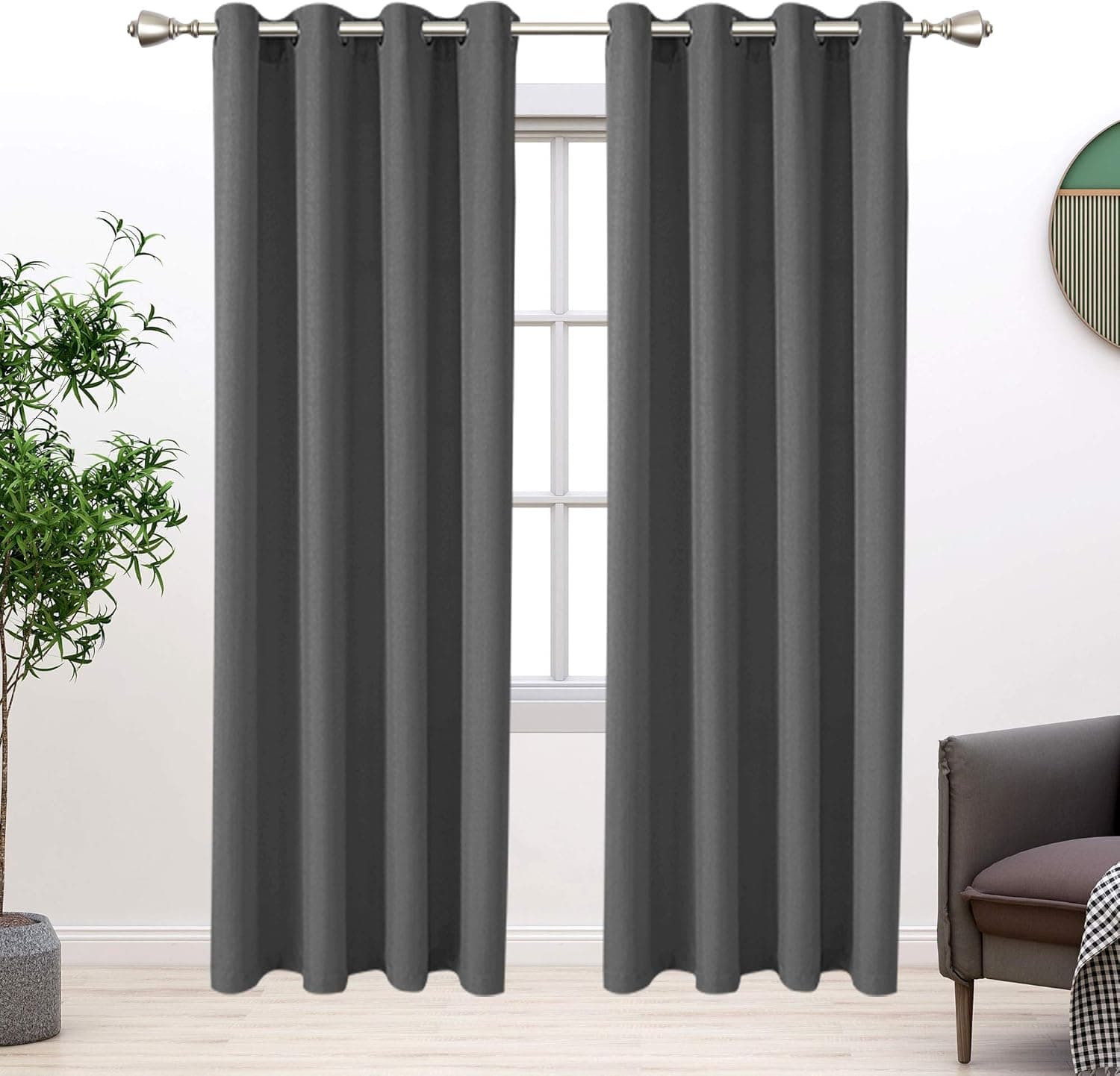 BONZER Linen Look Textured Curtains for Bedroom - Light Filtering Drapes Grommet Window Curtains for Living Room, Set of 2 Curtain Panels, 52 x 84 Inch, Grey