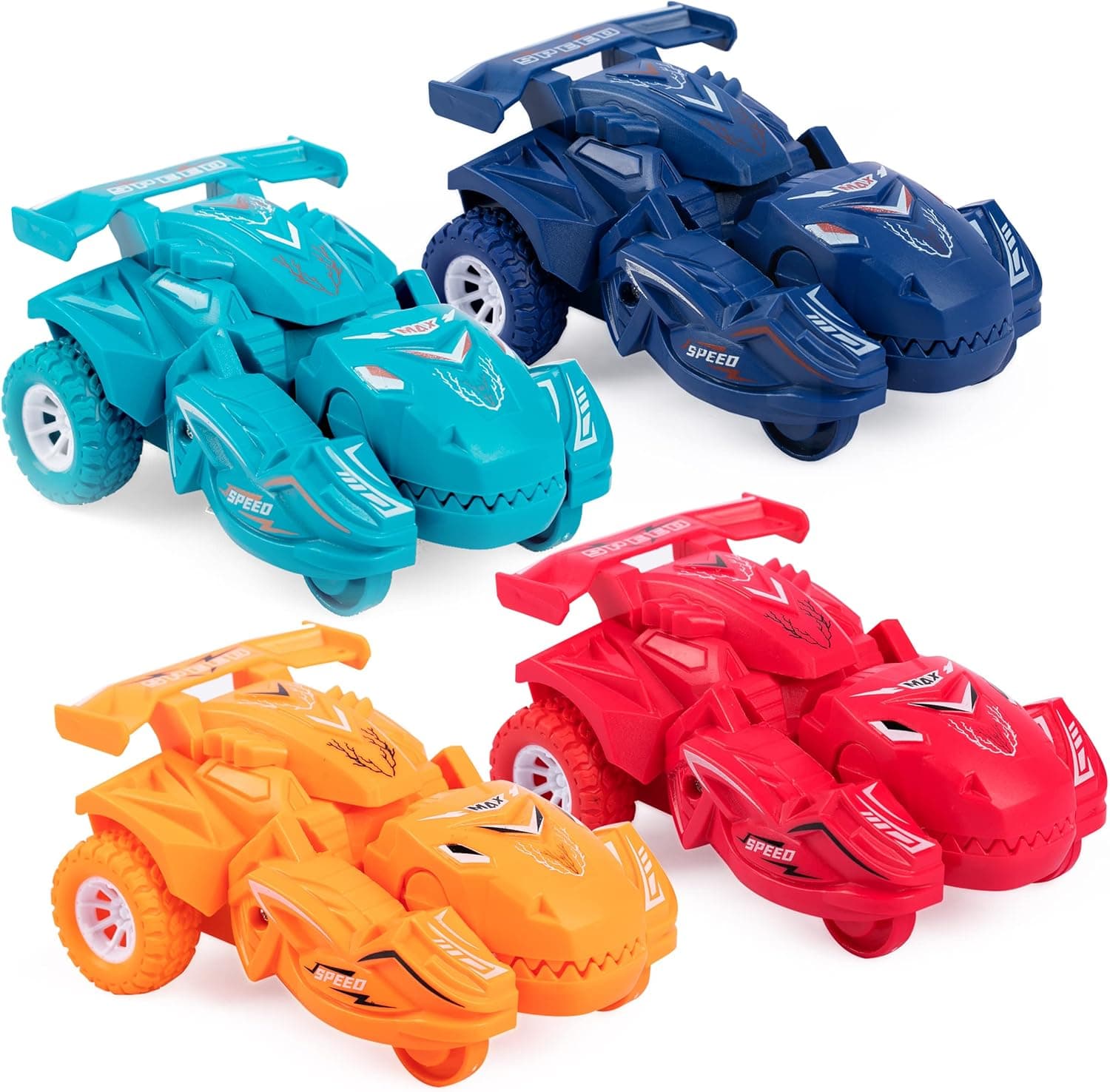 Smart Novelty Dinosaur Transformer Car Toy Set - Durable Transforming Dinosaur Car - Pull Back Transformer Dinosaur Toy for 3-6 Year Old Boys & Girls, Set of 4