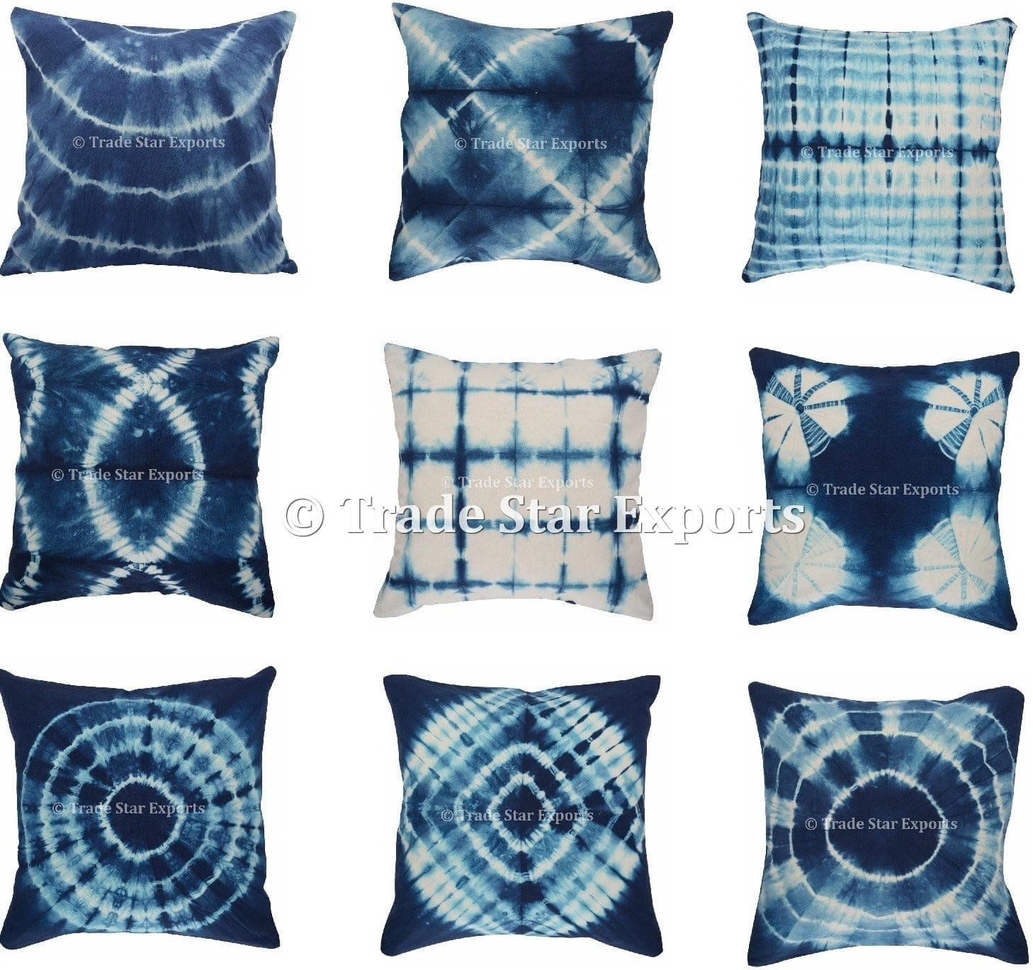 Trade Star Indian Shibori Set of 5 Tie Dye Pillow Cover Indigo 100% Cotton Square Sofa Cushion Cover with Zipper Enclosure Beautiful 16 x 16 Inch Pillowcase for Home Decor