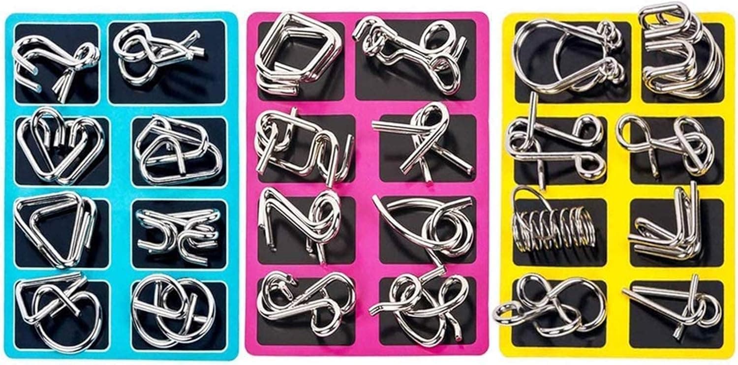 elecnewell IQ Puzzle Brain Teaser Set of 24 Brain Teasers Metal Wire Puzzle Toys - Assorted Metal Puzzle Toys for Gifts, Party Favors, Prizes, Disentanglement Puzzle Unlock Interlock Toys