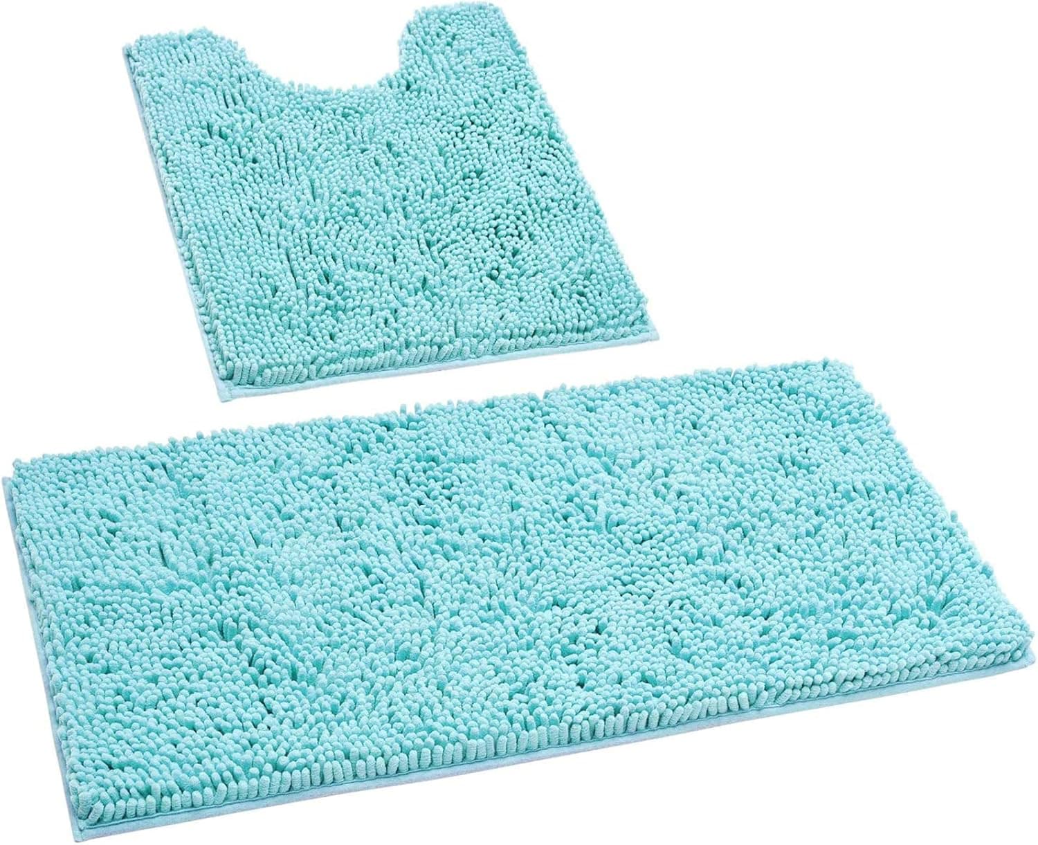 HOMEIDEAS Bathroom Rugs Sets 2 Piece Spa Blue, Ultra Soft Non Slip Bath Rug, Absorbent Chenille Bath Mat, Plush Bathroom Carpets Mats for Bathroom, Tub, Shower