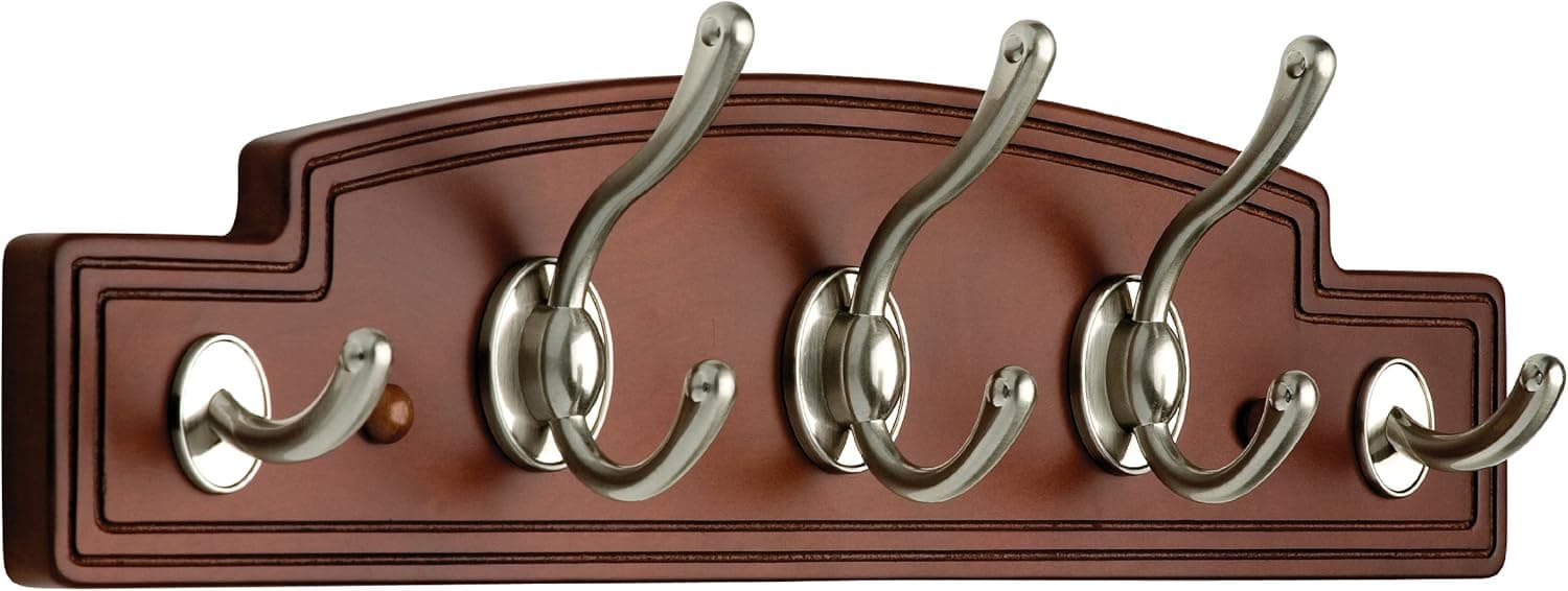 Liberty Hardware 111440 18-Inch Hook Rail/Key Rail Combo, Merlot and Satin Nickel