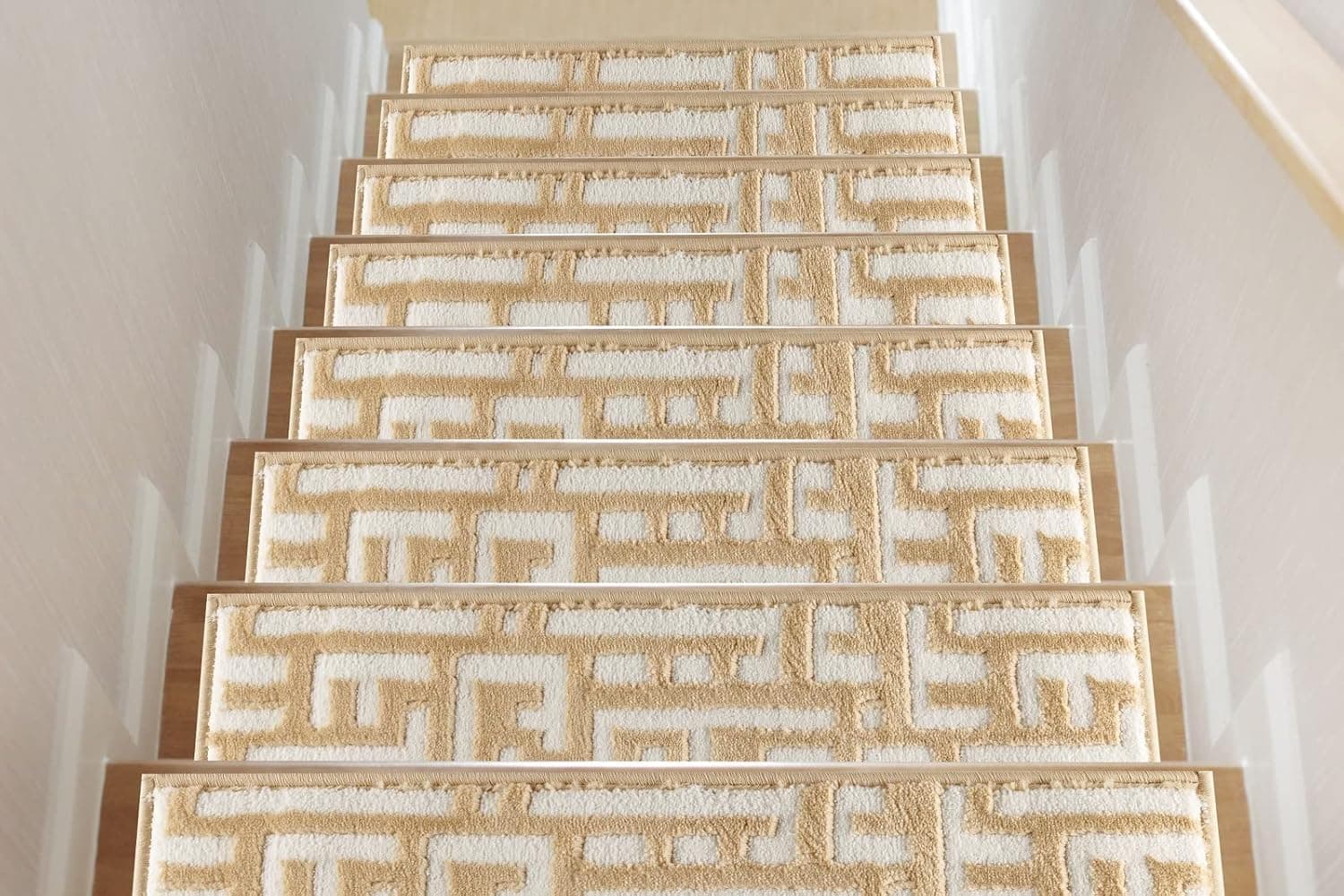The Sofia Rugs Stair Treads - 28in x 9in Beige - Carpet Runner Strips for Staircase Steps - Set of 13 - Stair Treads - Includes Double Sided Adhesive Tape - Water Oak…
