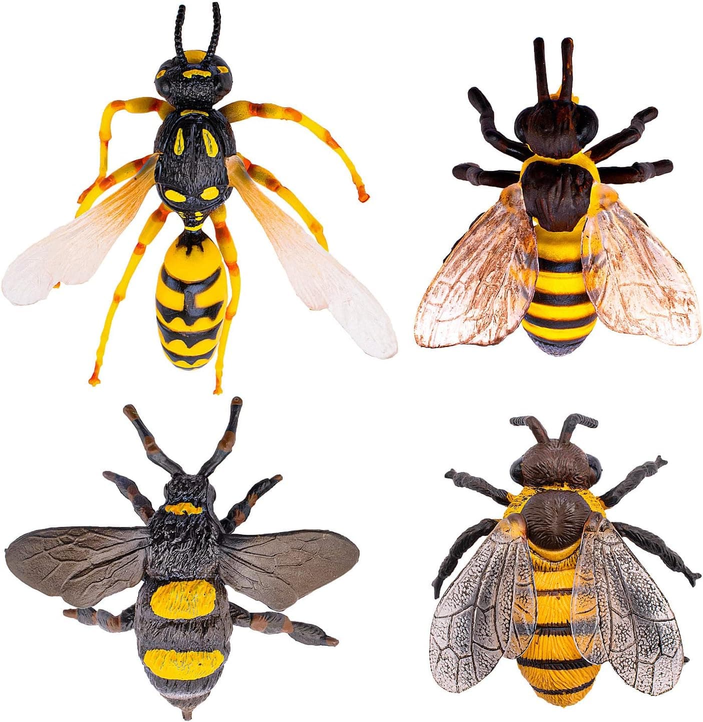 4 Pcs Bee Set Figurine Garden Animals Figures Various Bees Model
