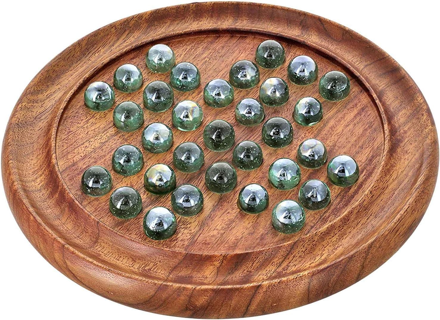 Wooden Marble Solitaire Board Game | Wood Peg Solitaire Board Game for Kids Adults Teens | Handmade Marble Game Board Decor | Classical Educational Family Game | Tabletop Living Room Office Decor