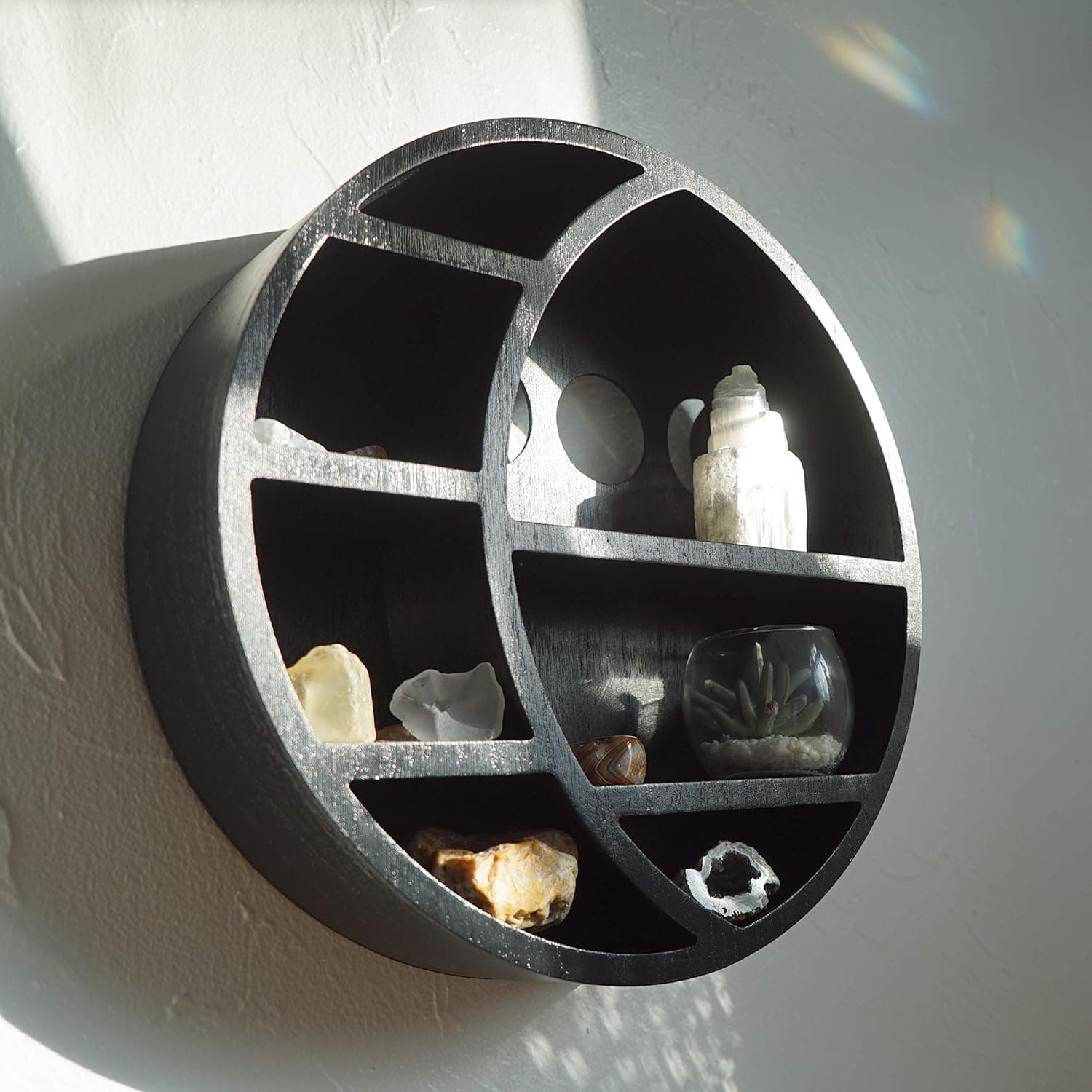 Full Circle Moon Shelf for Crystals - Unique Home Decor Great for Essential Oils, Crystals Or Much More - A Mystic Accent for Any Home, Bedroom, Or Nursery - Durably Crafted Wood Construction