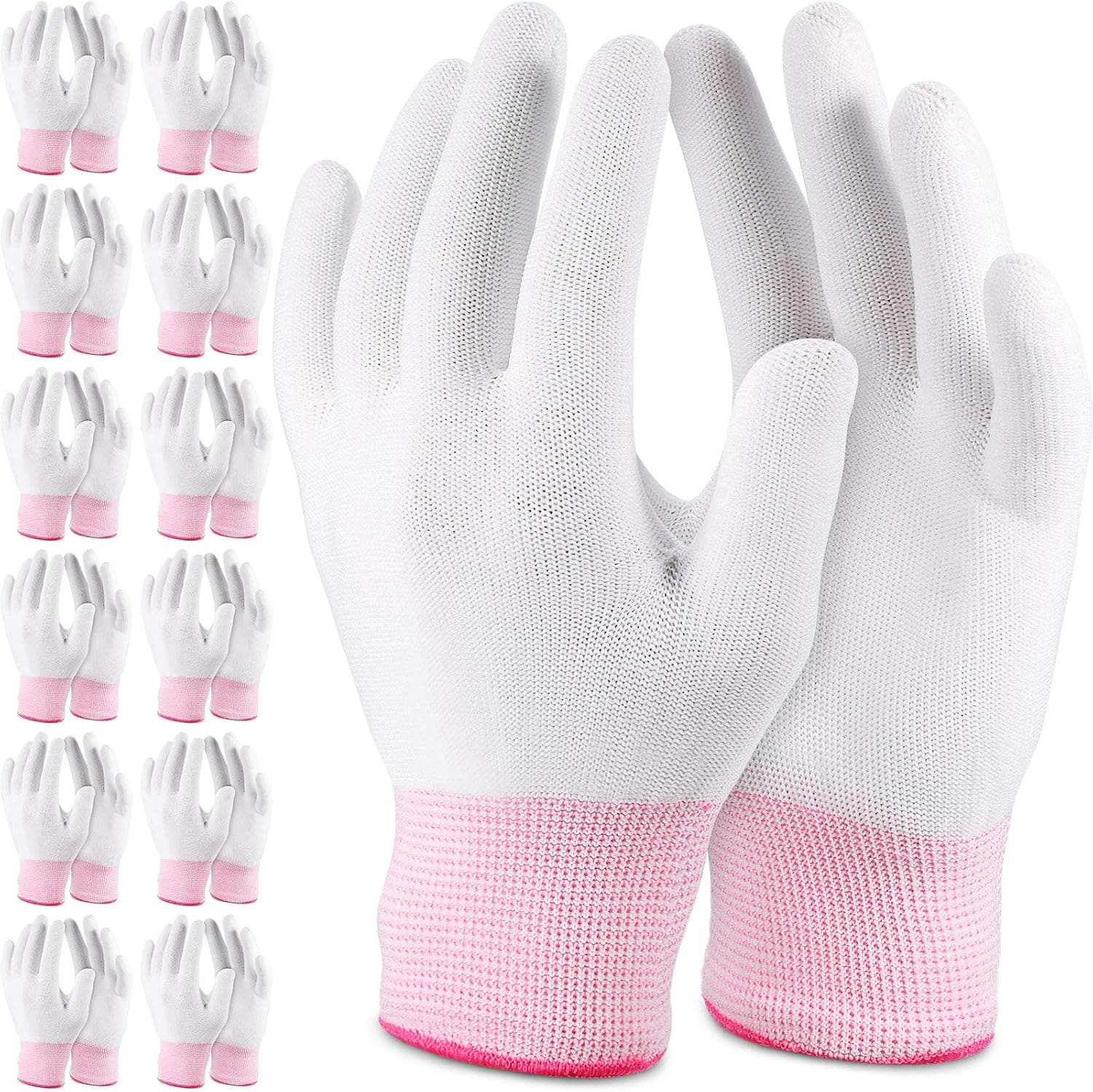 12 Pairs Working Safety Gloves, Vinyl Wrap Gloves(Pink, Small)