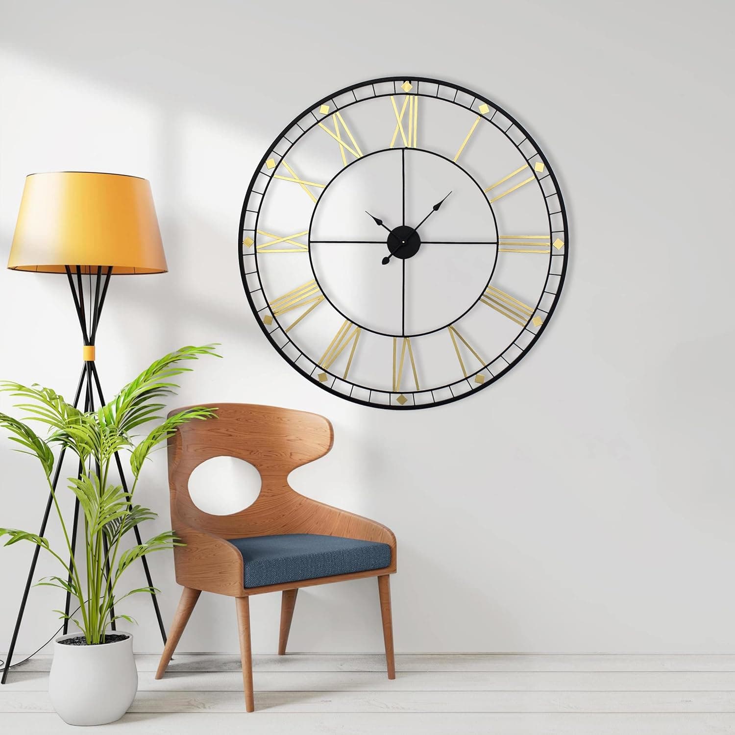 Decorlives 40 inch Black and Gold Extra Large Metal Wall Clock Decorative Hanging Wall Clock for Living Room Bedroom Decor- Antique Vintage Decorative Clocks