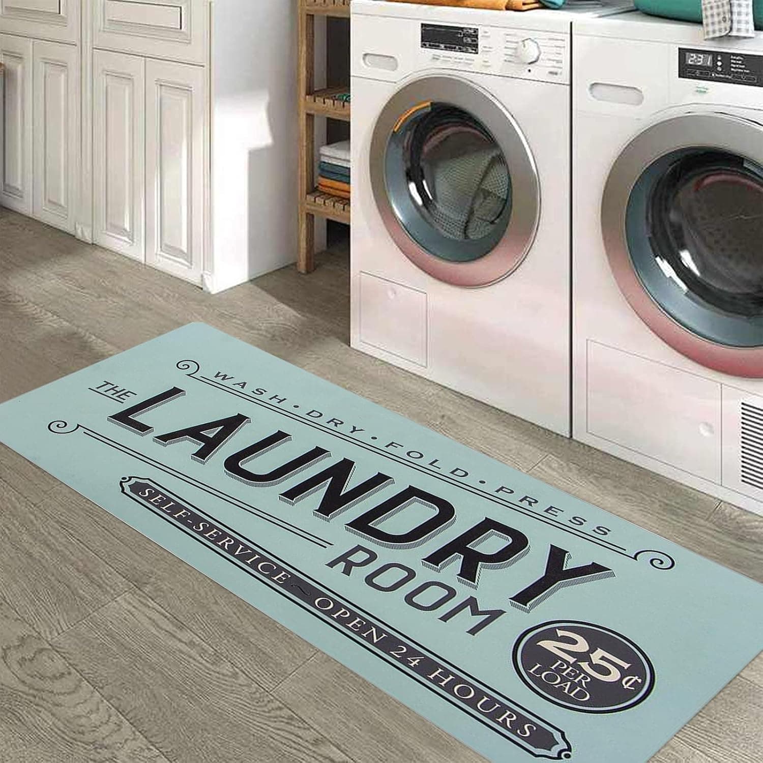 JEAWPEIN Laundry Room Runner Rugs,Fun Printed Decorative,20" X 59", Non-Slip Felt Back Laundry Room Mat for Bathroom,Kitchen, Hallway,Gymnasium (Gray Green)