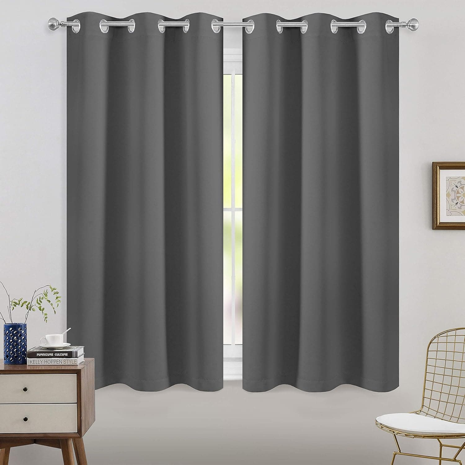 FLOWEROOM Room Darkening Blackout Curtains Thermal Insulated Draperies with Grommet for Living Room, Grey, 42 x 45 inch, 2 Panels