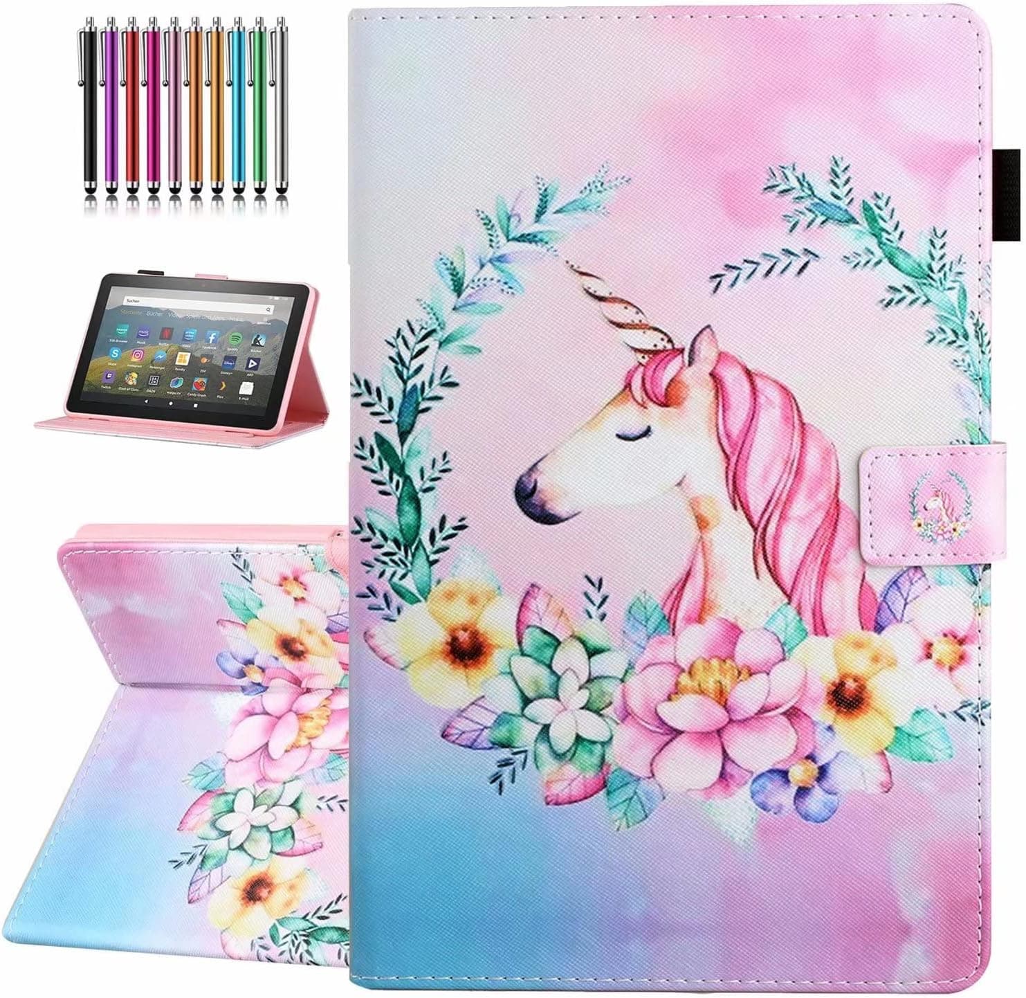 All-New Amazon Fire HD 10 & 10 Plus Case (Only Compatible with 11th Generation, 2021 Release), Not Suitable for 7th/5th Fire 10, Premium PU Leather Stand Cover with Smart Auto Wake/Sleep, Unicorn