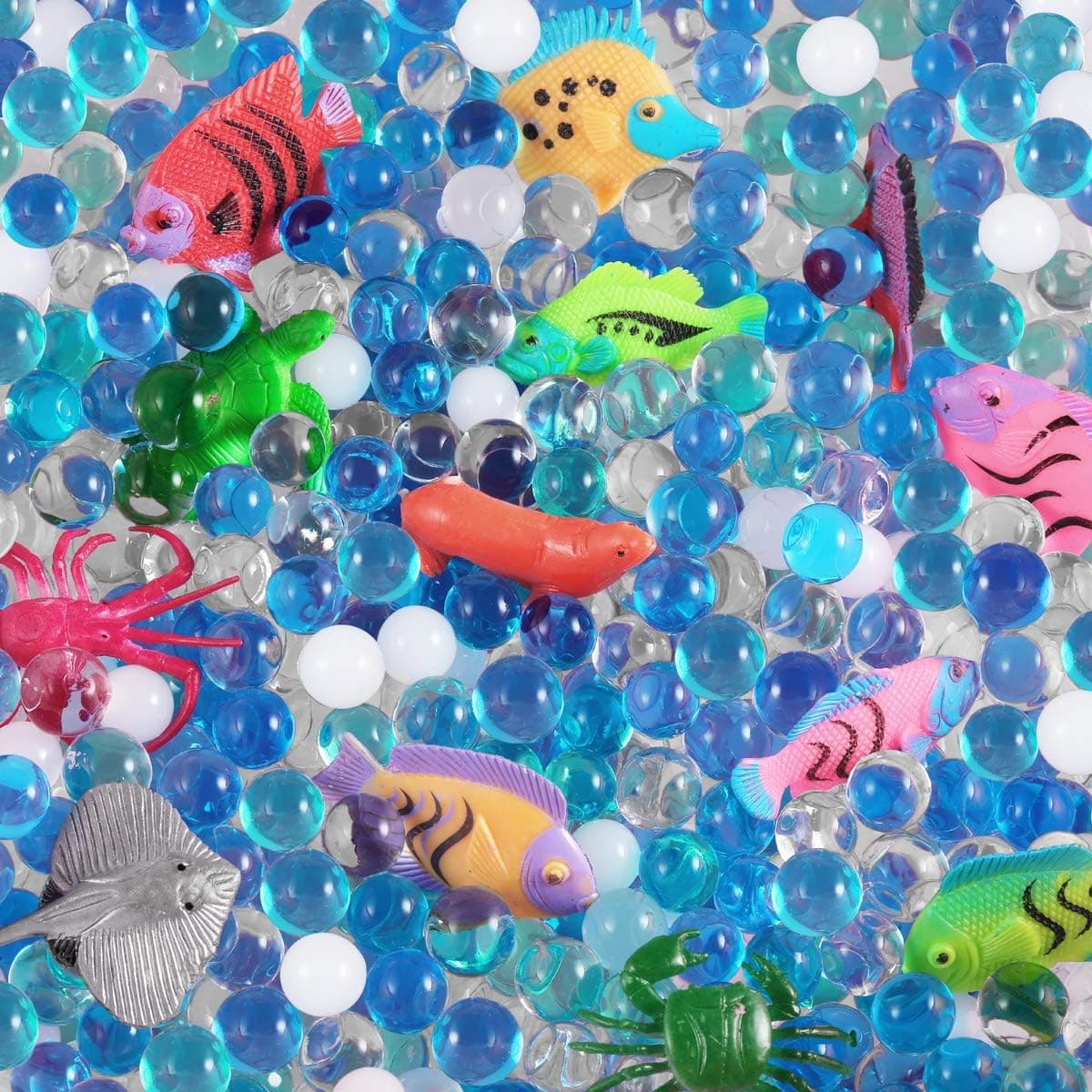 Water Beads Sensory Toys for Kids, Ocean Explorers Sensory bin Tactile Kit Jelly Beads, Fine Motor Skills Set 6 Ounce Weight include150,000 Beads with,24 Ocean Toy Realistic Deep Sea Animal Figures