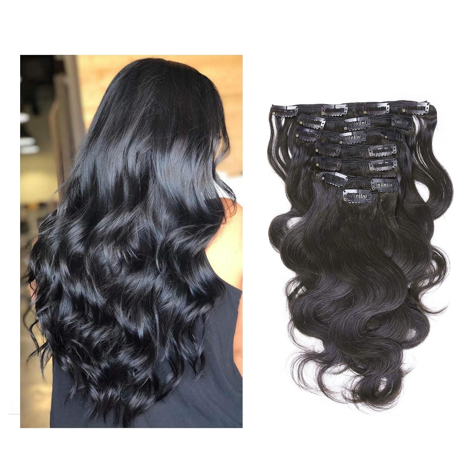Clip in Remy Human Hair Extensions 10-22 inch Wavy Curly Human Hair Clip in Extension 120G 100% Brazilian Curly Hair For Black Women (20 inch, Body Wave)