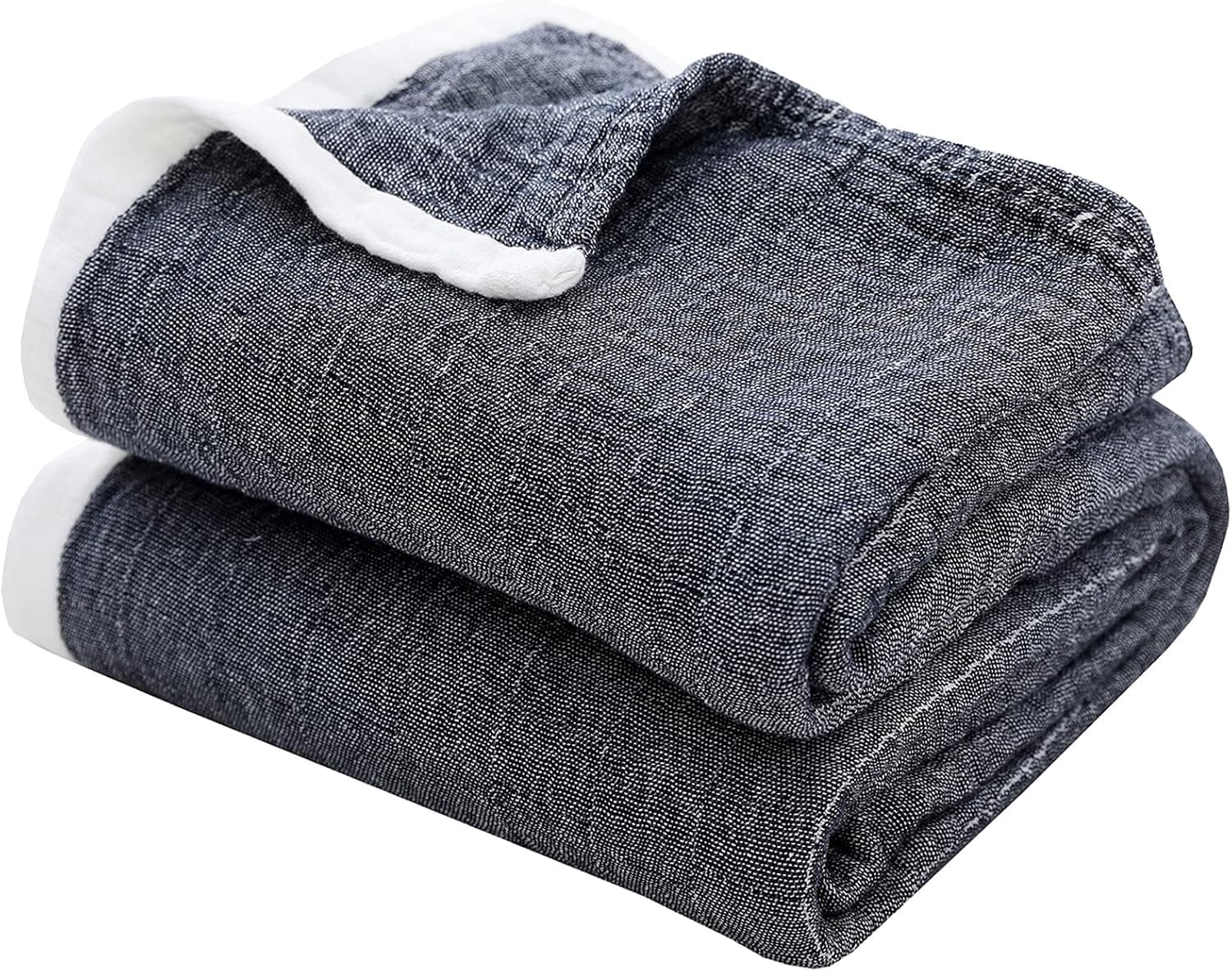 SE SOFTEXLY Muslin Throw Blanket for Adults 4-Layer Soft Throw Blankets for Couch Breathable Cotton Blankets All Season Lightweight Pre-Washed Bed Blankets Queen Size (80"x90",Dark Blue)