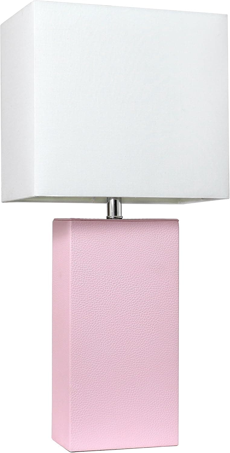 Elegant Designs LT1025-BPK Modern Leather Table Lamp with White Fabric Shade, Blush Pink
