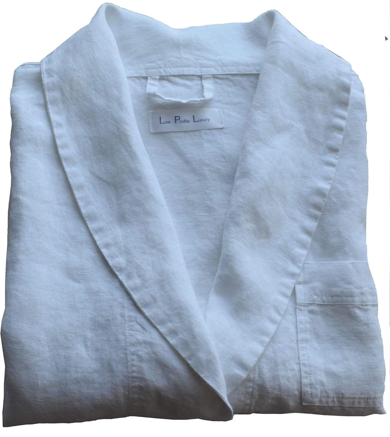 Unisex Pure French Linen Robe with Shawl Collar, White