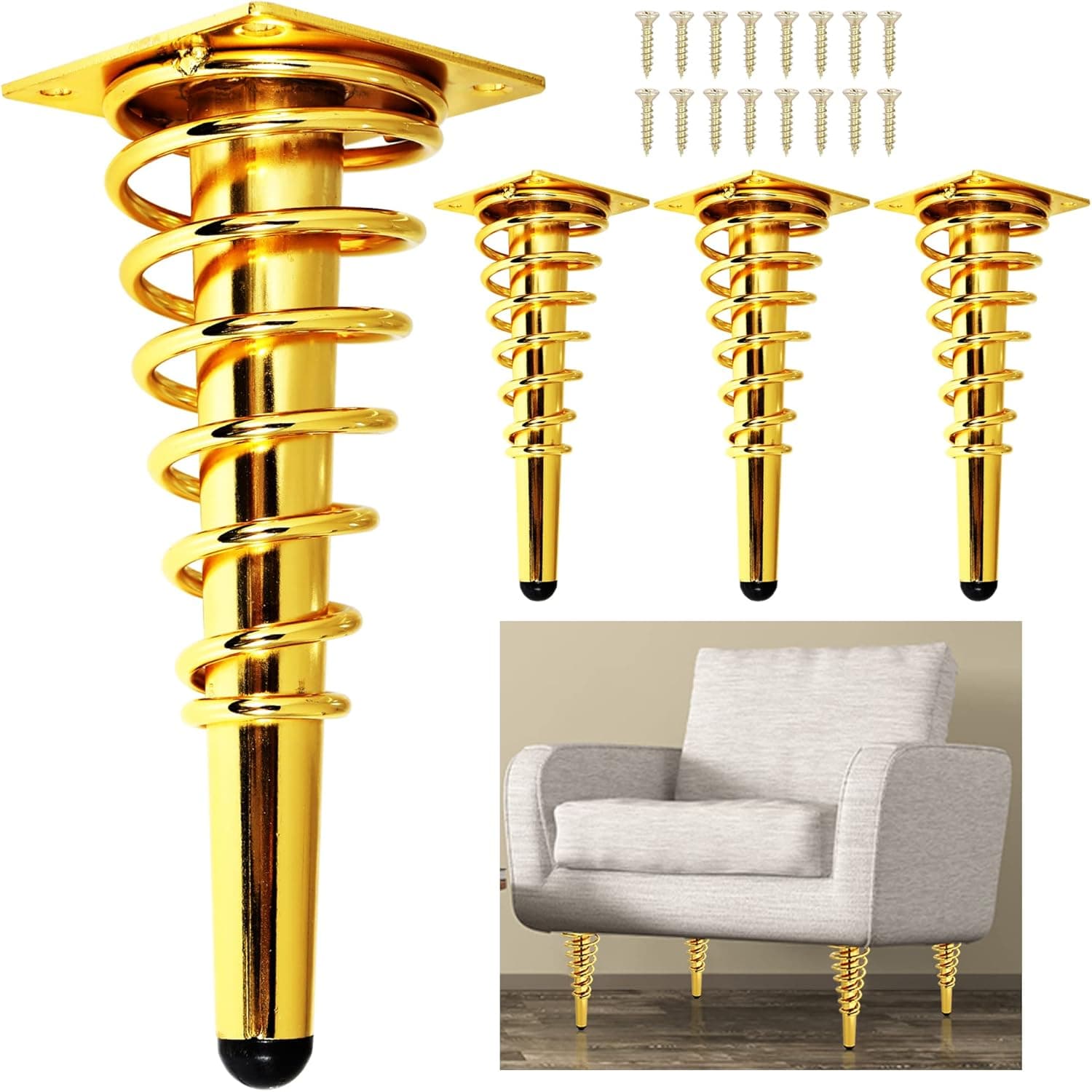 Gold Metal Furniture Legs 8 inches, Wlrrcwdttc Couch Legs Mid Century Modern Sofa Replacement Legs for Dresser/Cabinet/Bed/Ottoman/TV Stand/Table/Chair - Heavy Duty Gold Legs for Furniture Set of 4