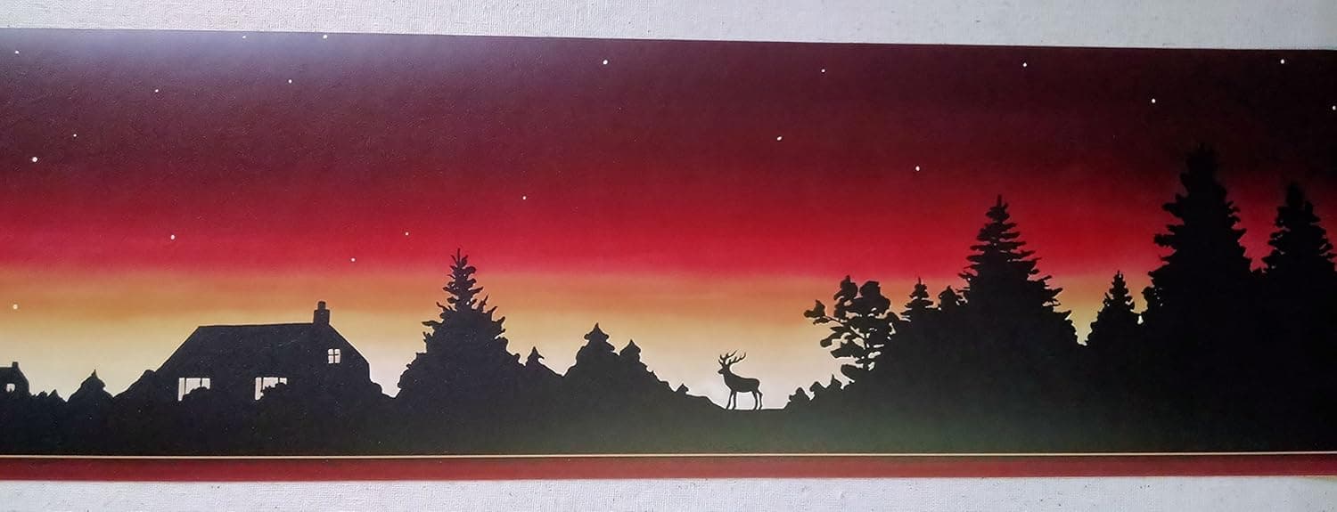Wallpaper Border Lodge Log Cabin Moose Sunset Silhouette Stars At Night