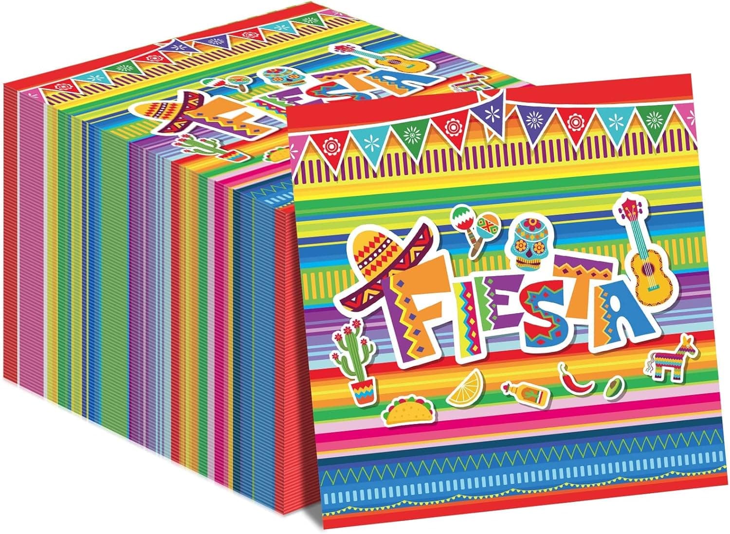 Mexican Fiesta Napkins for Cinco De Mayo Party Supplies Mexican Fiest Themed Luncheon Paper Napkins Disposable Stripes Flags Birthday Party Table decorations (100 Pack)