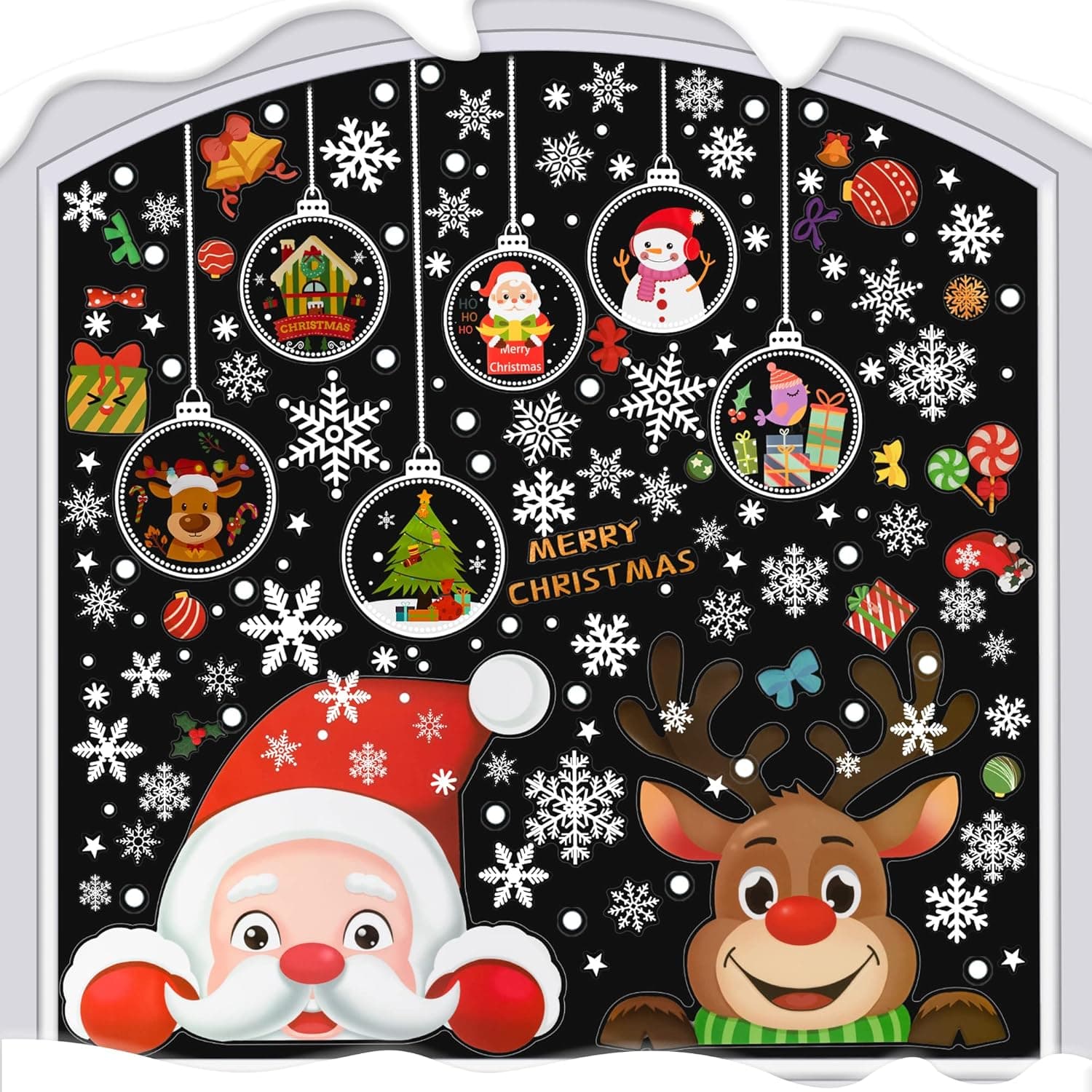 326 PCS Christmas Window Clings Stickers for Glass, Xmas Decals Decorations Snowflake Santa Claus Reindeer Decals Holiday New Year Party Home Decorations