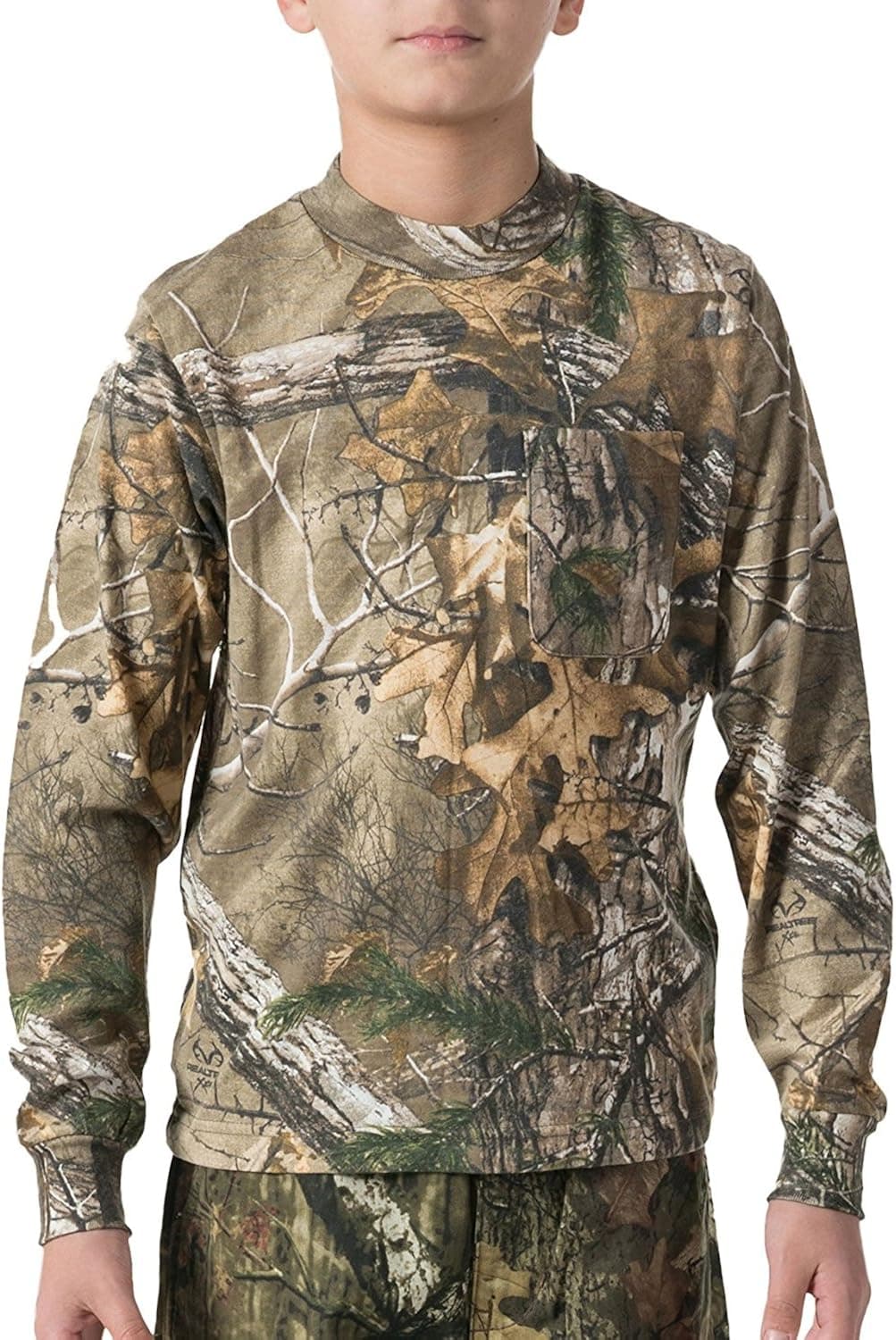 Walls Boy's Hunting Long Sleeve Pocket T-Shirt, Real Tree Xtra, S Regular