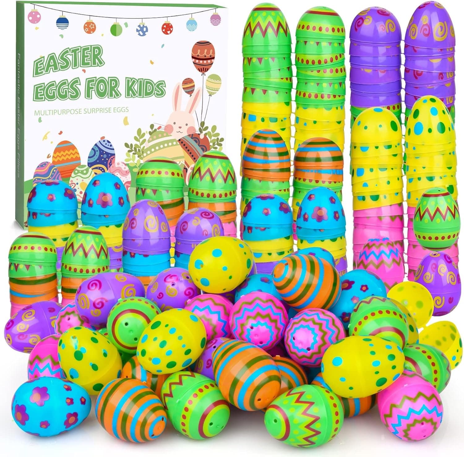 Biulotter 72PCS Easter Eggs, Colorful Bright Plastic Easter Eggs Empty for Basket Stuffers Fillers, Easter Basket Stuffers for Easter Egg Hunt/Suprise Egg/Easter Hunt/Party Favors/Goodie Bags