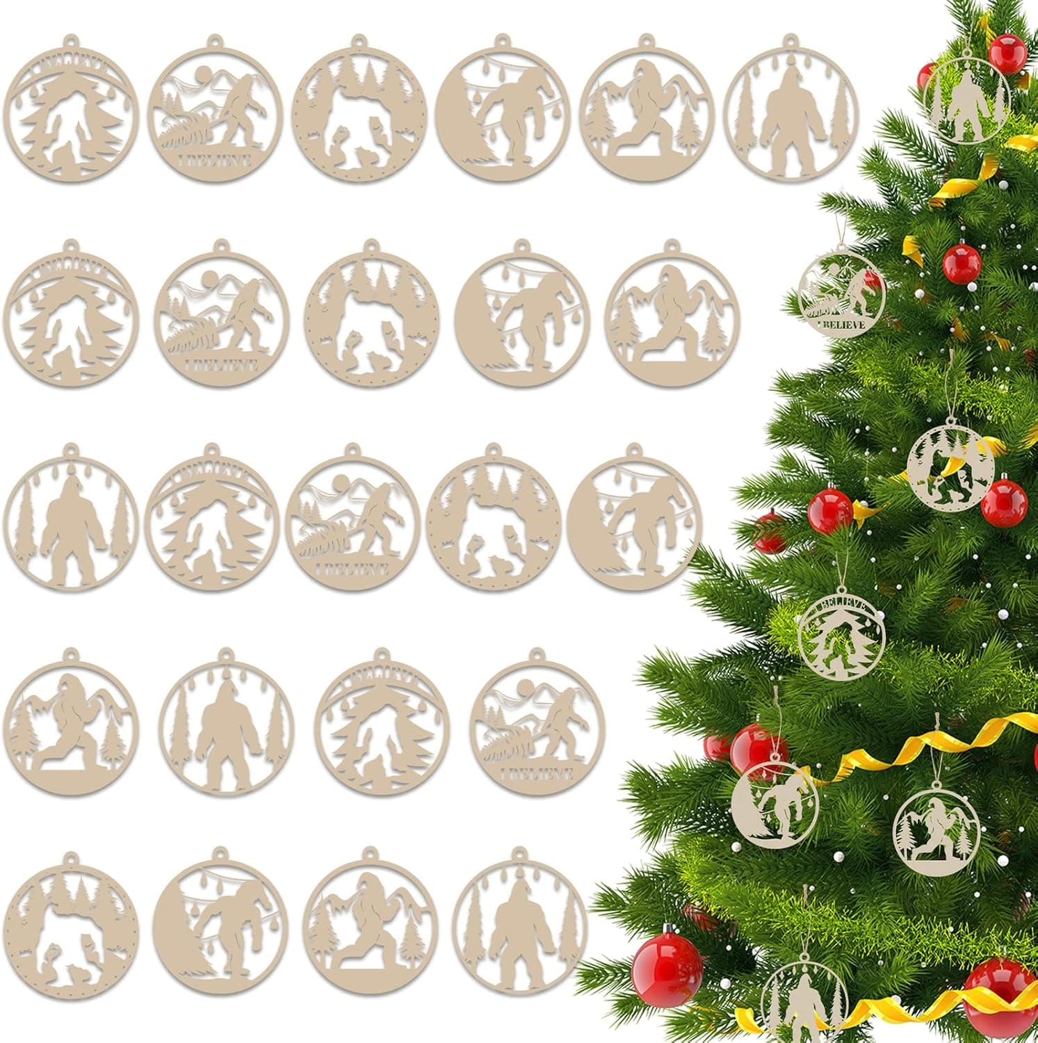24 Pieces Bigfoot Ornament Santa Sasquatch Christmas Ornament Big Foot Family Funny Ornament Xmas Decorative Hanging Ornaments for Home Decor and Christmas Tree