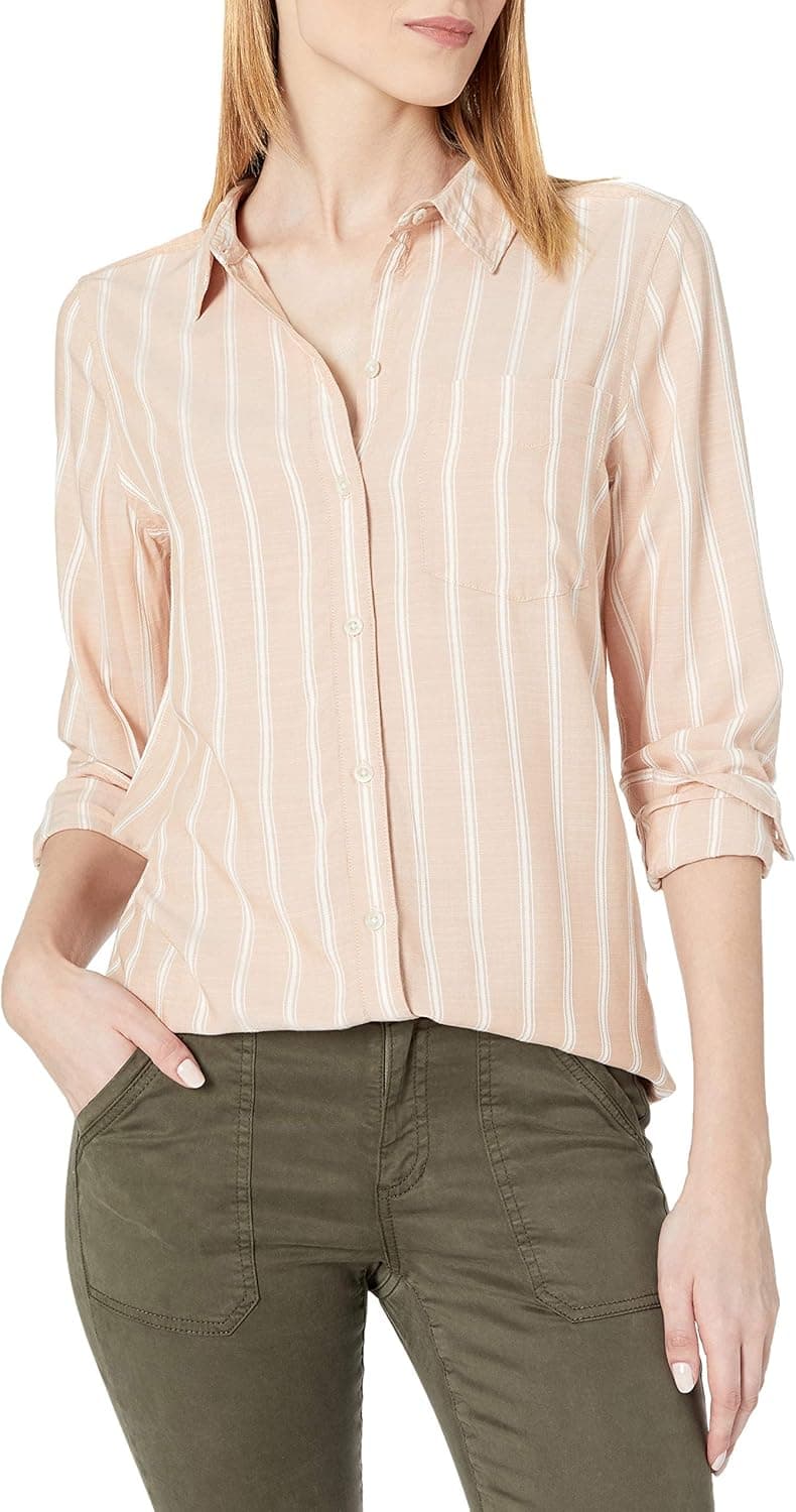 Daily Ritual Women's Soft Rayon Slub Twill Long-Sleeve Button-Front Tunic
