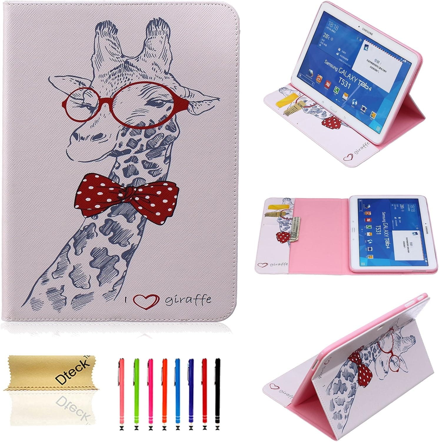 Galaxy Tab 4 10.1 Case,Dteck(TM) Lightweight Colorful Painting Design PU Leather Anti-Scratch Stand Case with [Cards & Money Slots] for Samsung Galaxy SM-T530/T531/T535 (01 Tie&Giraffe)