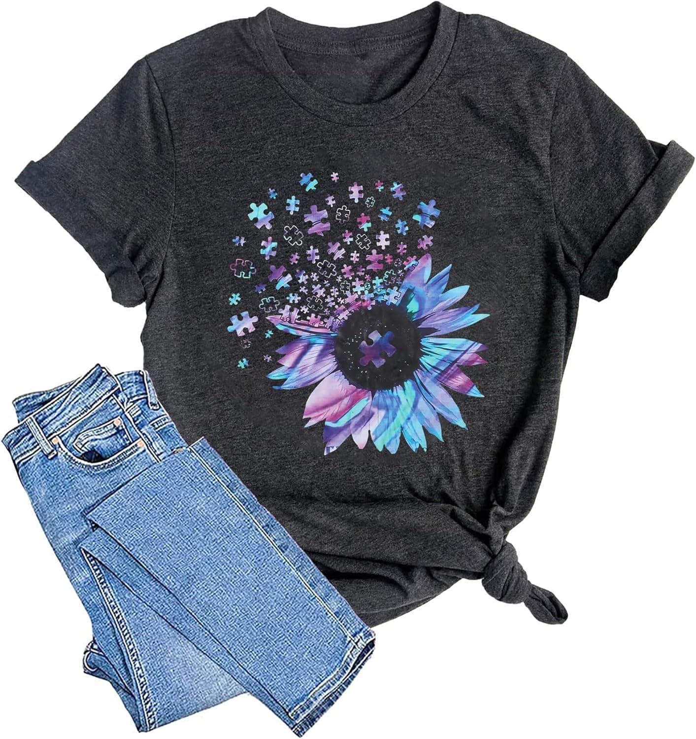 Sunflower Graphic Tee T Shirt for Women Short Sleeve Summer Graphic Casual Shirts Tee Top