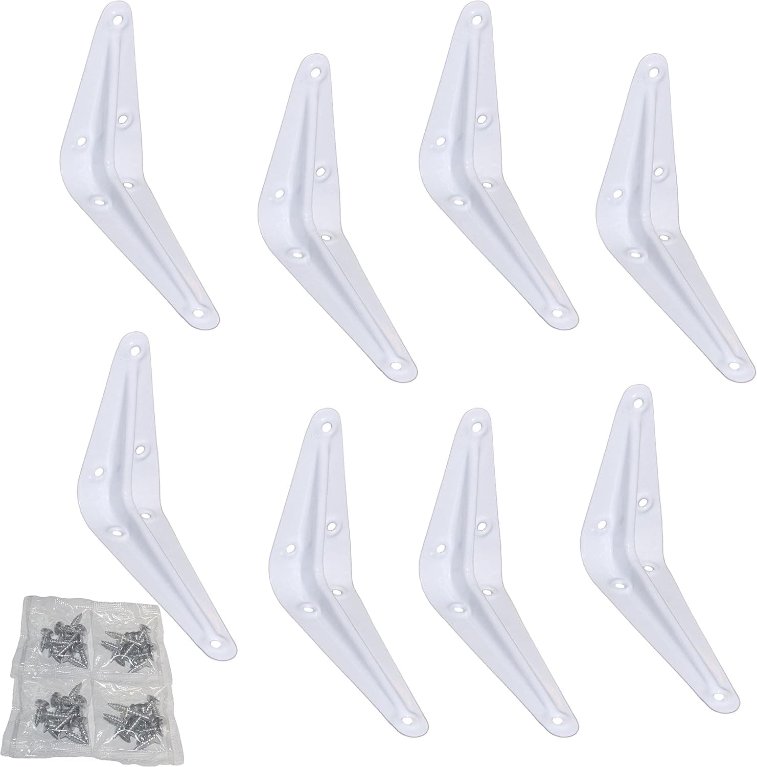 Set of 8 Light Duty White Color Metal Shelf Brackets