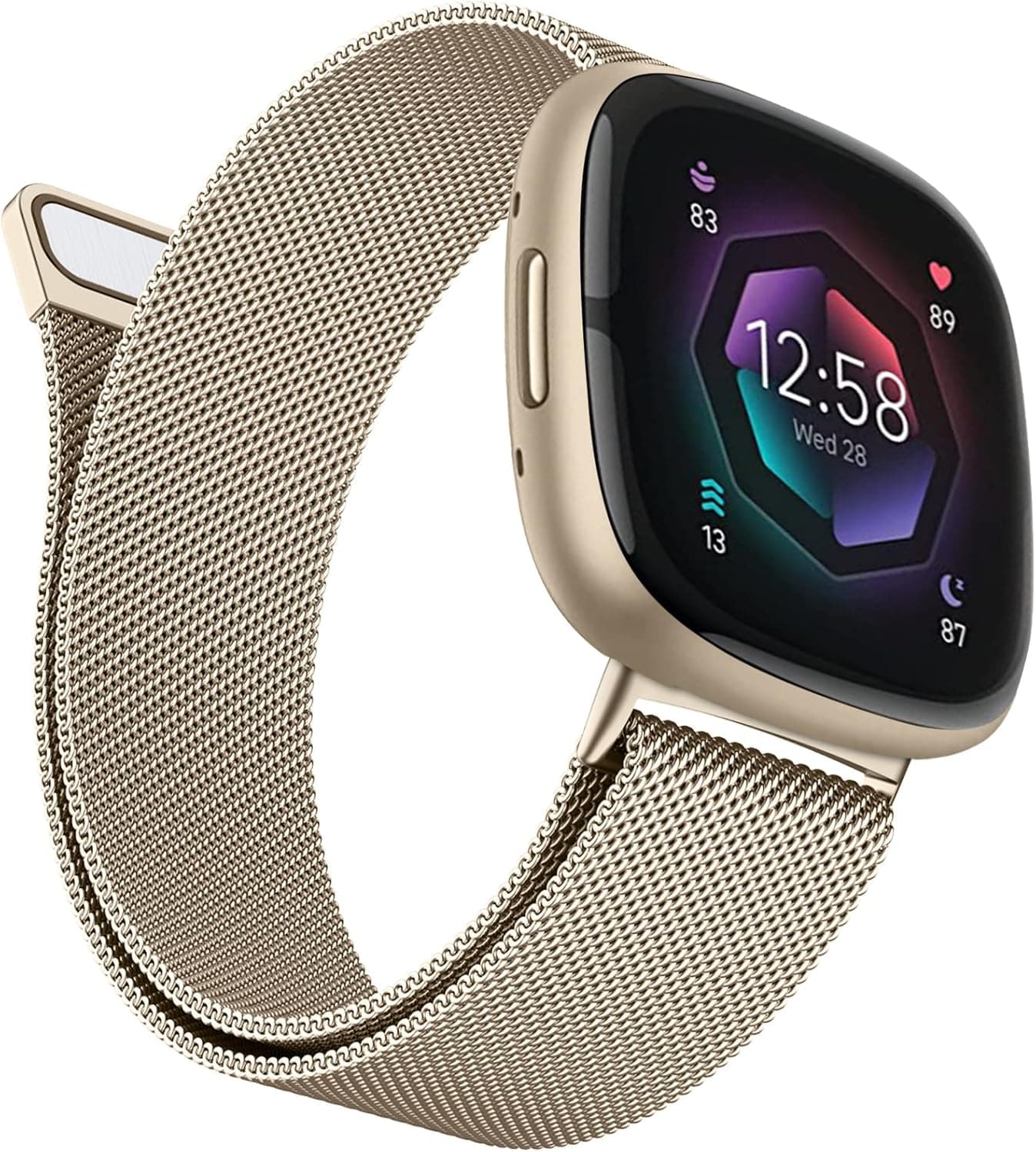 Meliya for Fitbit Versa 4 & Versa 3 Bands / Fitbit Sense 2 & Sense Bands Women Men, Stainless Steel Mesh Magnetic Replacement Strap for Fitbit Sense 2/Sense/Versa 4/Versa 3 (Small, Champagne)