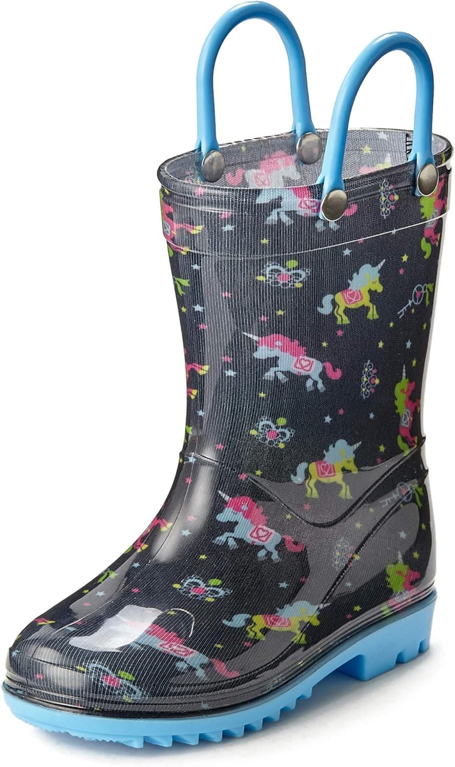 Toddler and Kids Rain Boots with Easy On Handles - Boys and Girls Colors and Designs – by Puddle Play