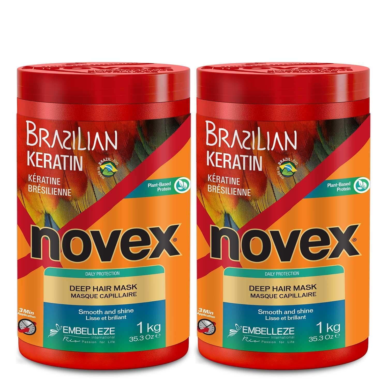 Embelleze Novex Brazilian Keratin Deep Hair Care Treatment Cream 35 oz. (Pack of 2)