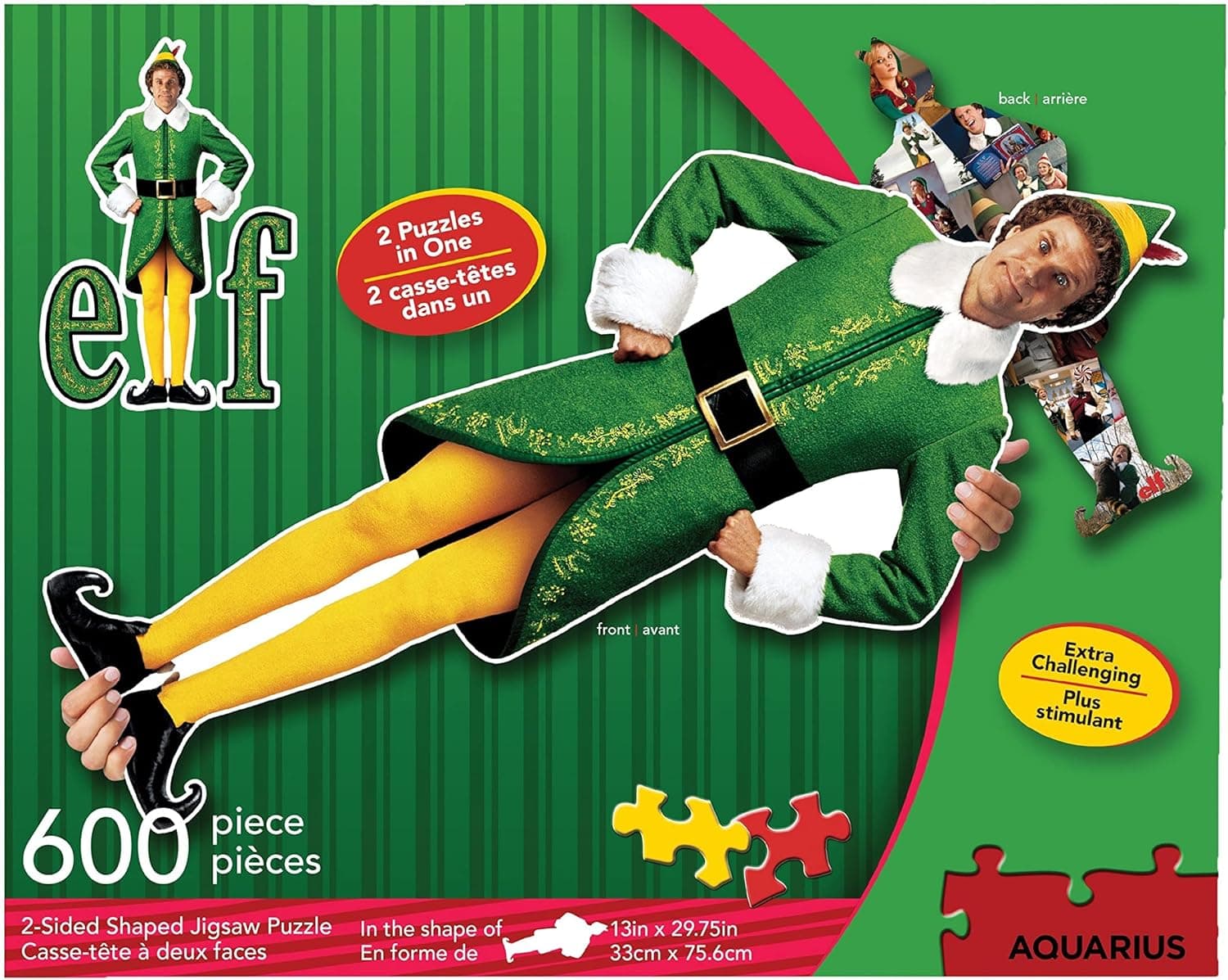 AQUARIUS Elf Puzzle (2-Sided Shaped 600 Piece Jigsaw Puzzle) - Glare Free - Precision Fit - Officially Licensed Elf Merchandise & Collectibles - 13 x 29.75 Inches