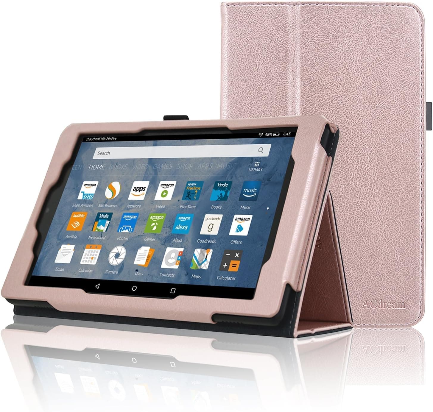 ACdream Case ONLY for Fire HD 8 Tablet (7th/8th Generation, 2017/2018 Release), Folio Slim Leather Cover with Auto Wake Sleep Feature(NOT FIT ALL-NEW FIRE HD 8 10TH GEN, 2020 RELEASE), Rose Gold