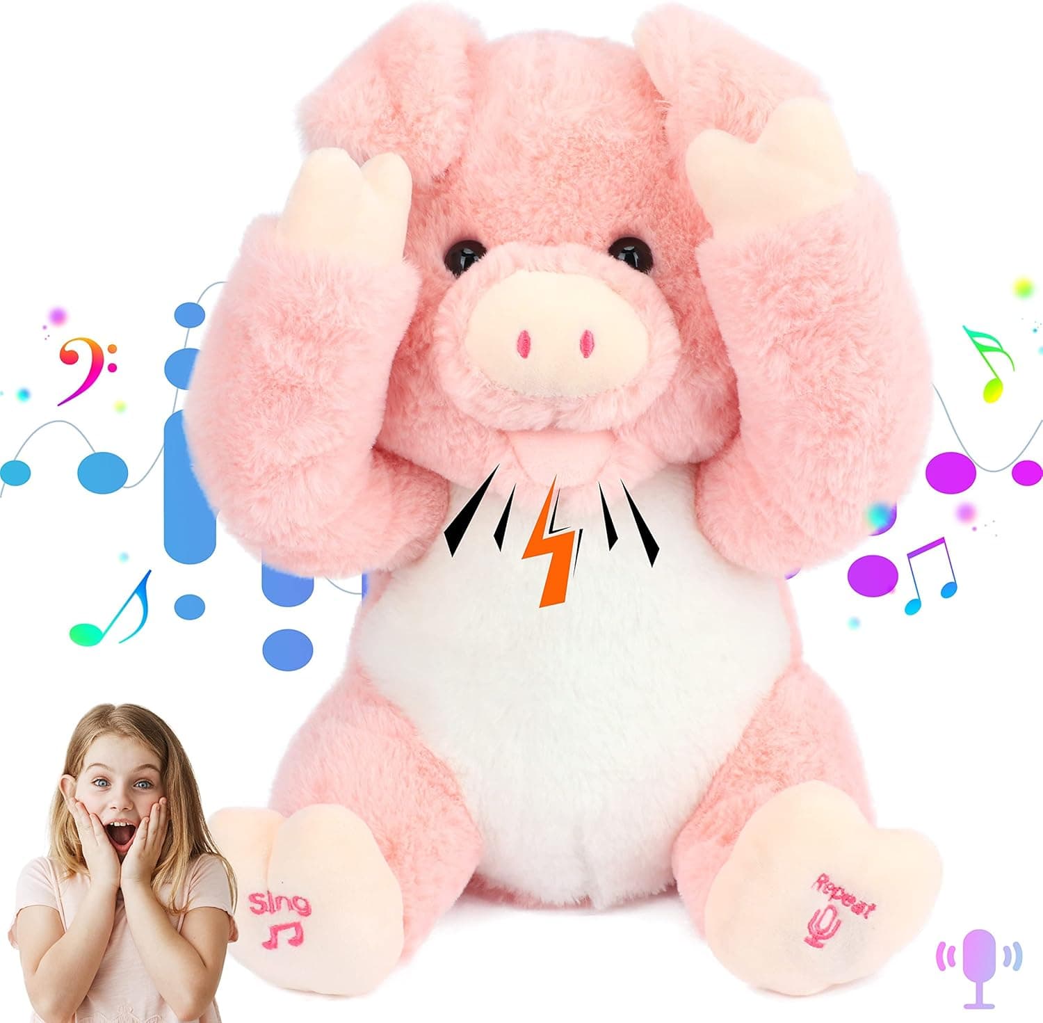 Cuteoy Peek A Boo Piggy Interactive Repeats What You Say Plush Talking Pig Toy Musical Singing Talking Stuffed Animal Adorable Electric Animate Gift, 11''
