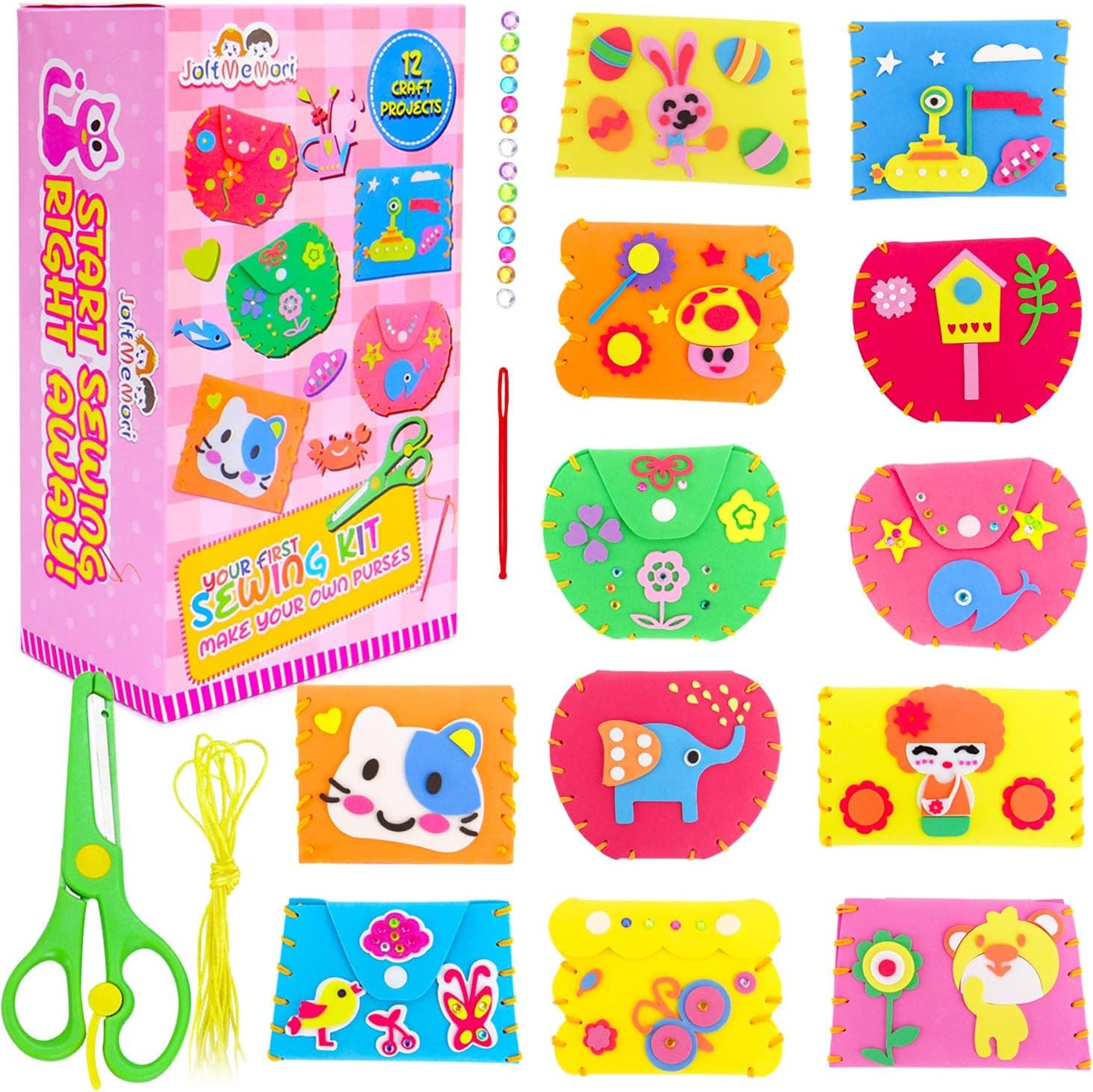 JoltMemori Sewing Crafts Kits for Kids Beginners- 12 Cartoon Wallet Fun DIY Crafts Projects for Kids Girls Great Gift for Girls