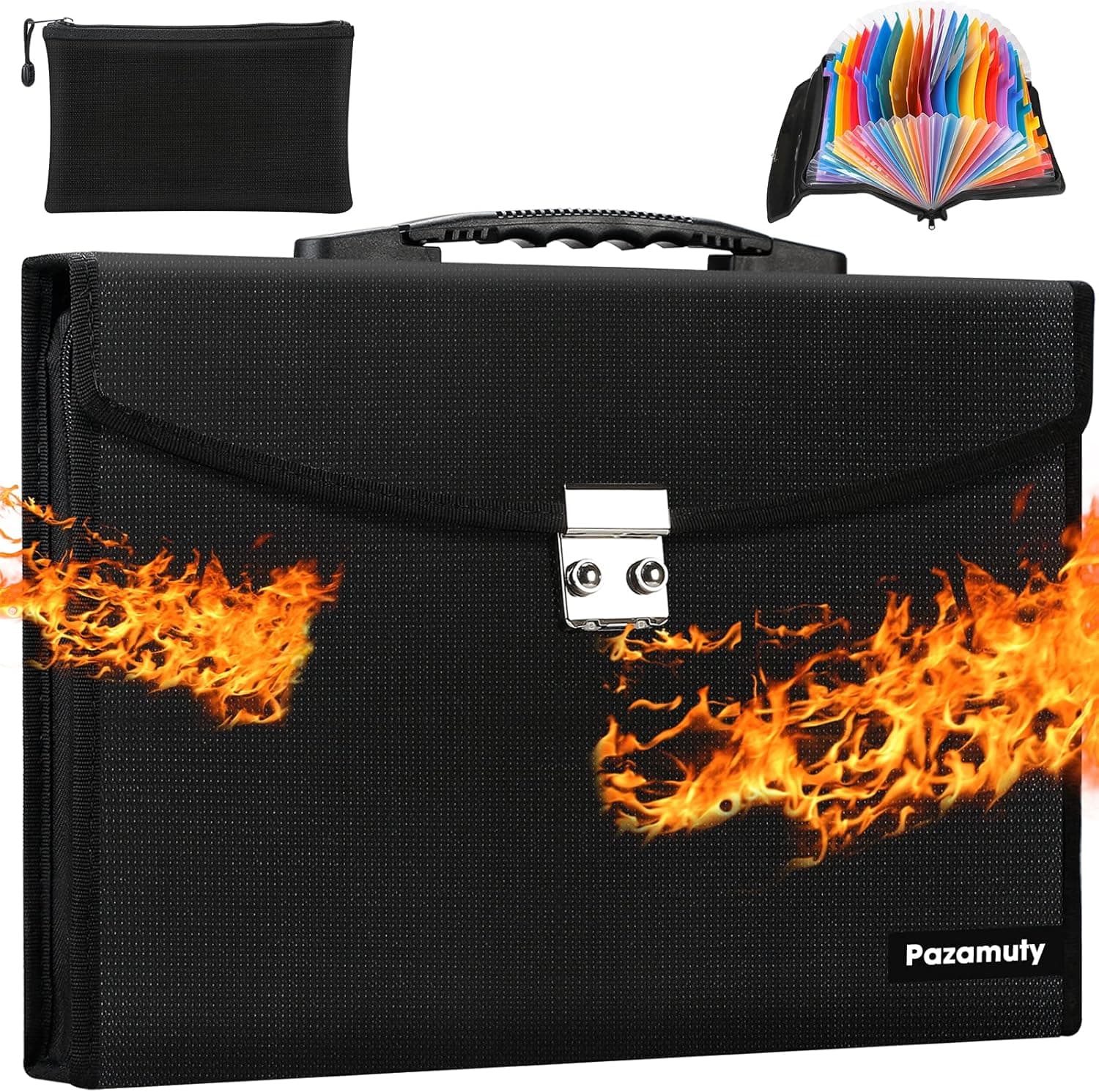 24 Pockets Expanding File Folder, Fireproof Accordian Document Organizer with Lock, Portable Important Water-Resistant Document Storage Bag and Money Bag for Office Home and Business