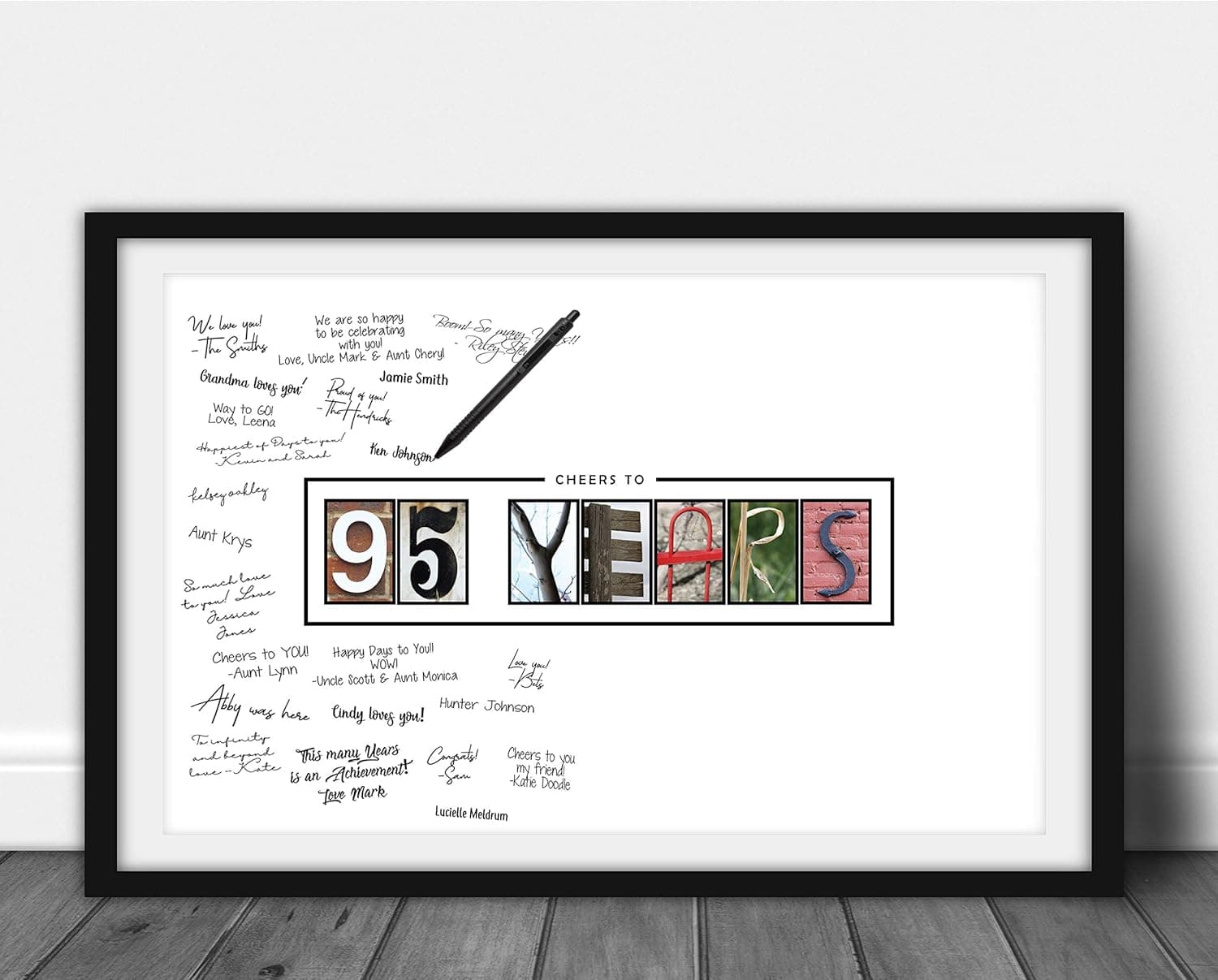 Katie Doodle Happy 95th Birthday Decorations - Creative Guest Book Alternative - Great 95th Birthday Card, 95th Birthday Party Supplies or 95th Birthday Gifts for Women Men - 11x17 Poster [Unframed]
