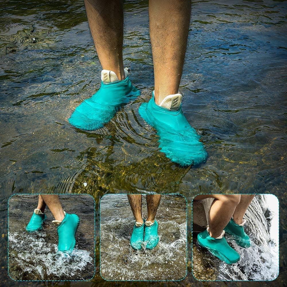 MATOW Silicone Shoe Covers, Waterproof Rain Socks Reusable Non-Slip Silicone Rubber Shoe Protectors for Kids, Men and Women (Peacock Green, Large)