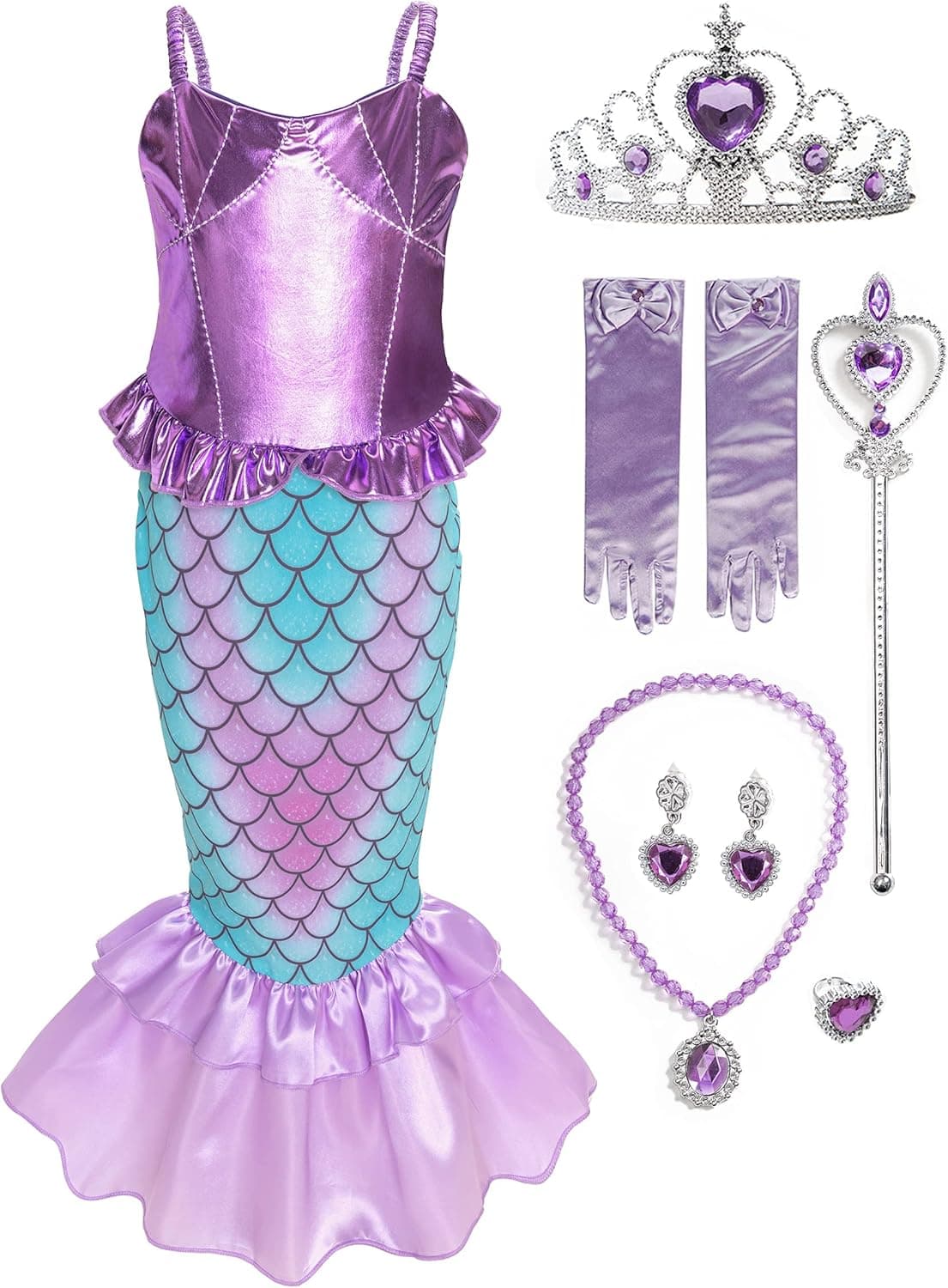 Funna Little Girls Mermaid Costume Princess Dress Up with Accessories