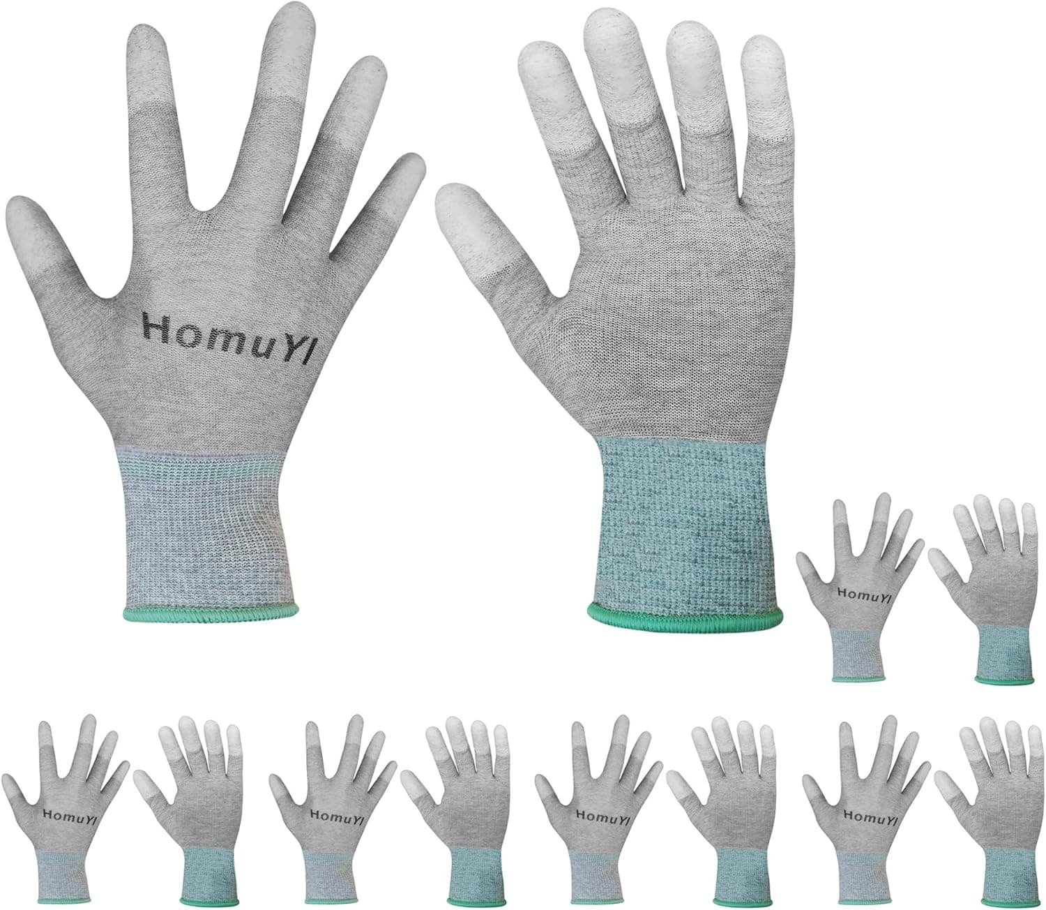 HomuYI 6&12 Pairs PU Fingers Coated Anti-Static ESD Safety Work Gloves Breathable Carbon Fiber Gloves (6, Medium)